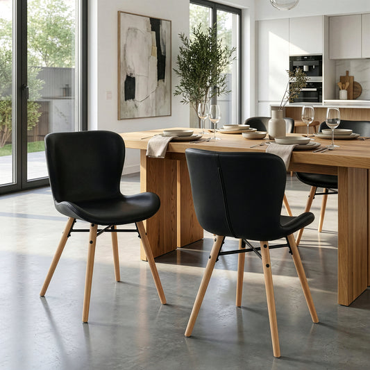 Set of 2 Banks Black Faux Leather Dining Chair with Wood Legs
