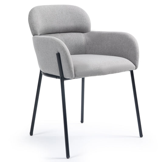 Set of 2 Barber Gray Tufted Fabric Dining Chair with Black Iron Accent Legs