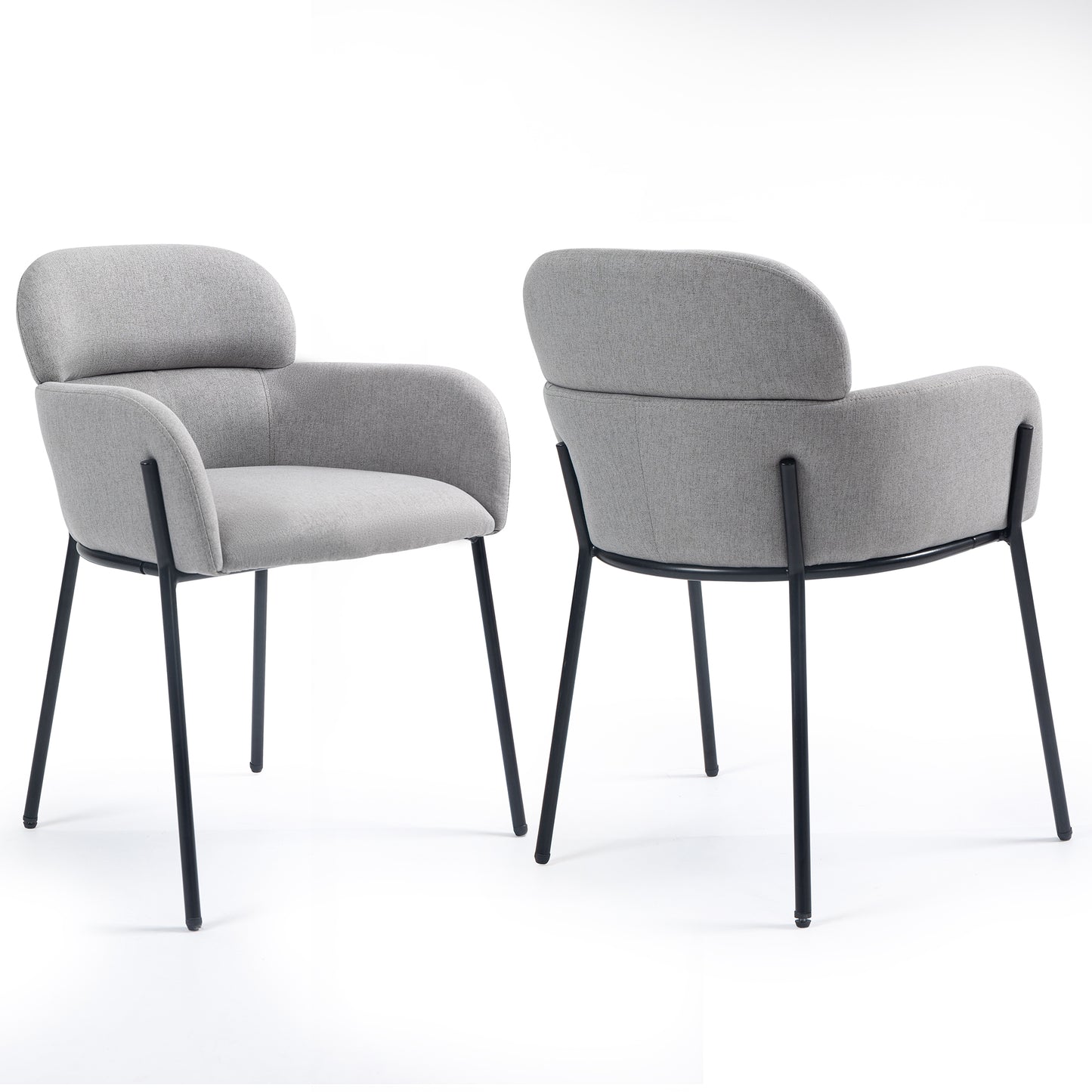 Set of 2 Barber Gray Tufted Fabric Dining Chair with Black Iron Accent Legs