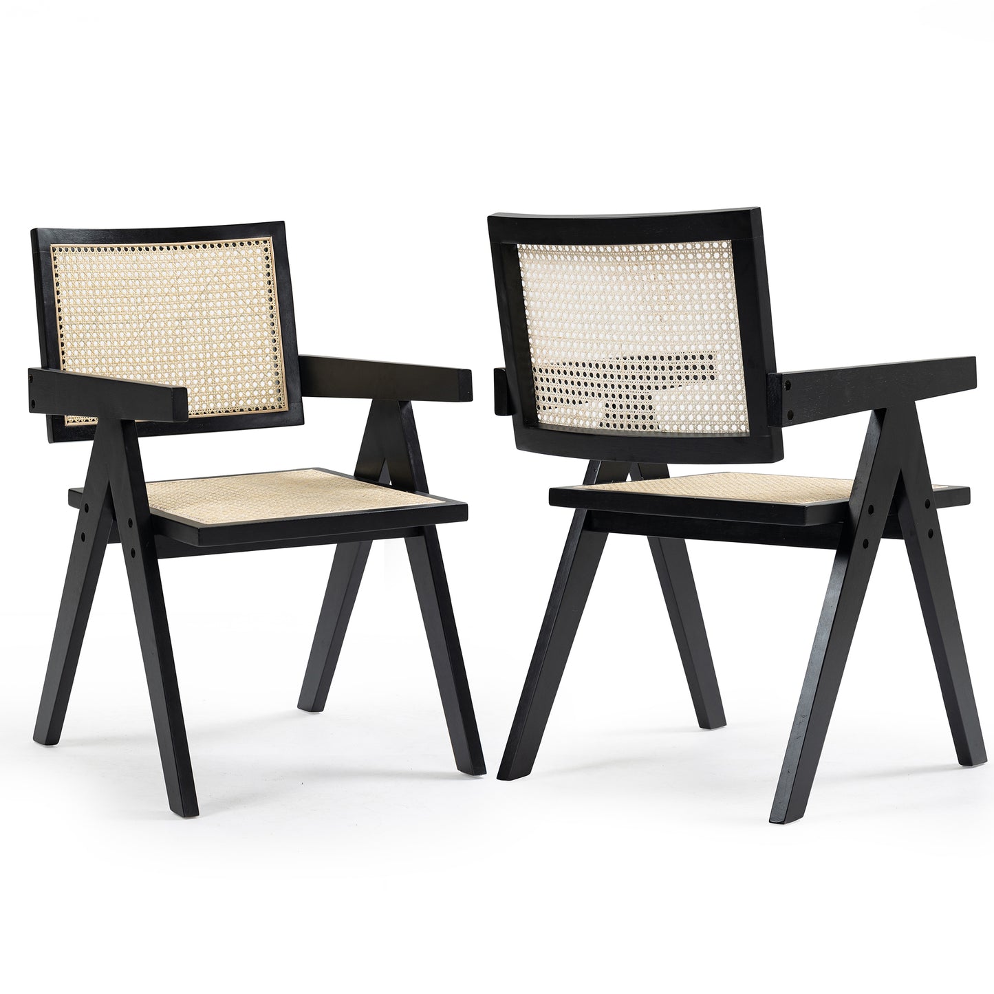 Set of 2 Bardot Black Wooden Dining Chair with Rattan Back