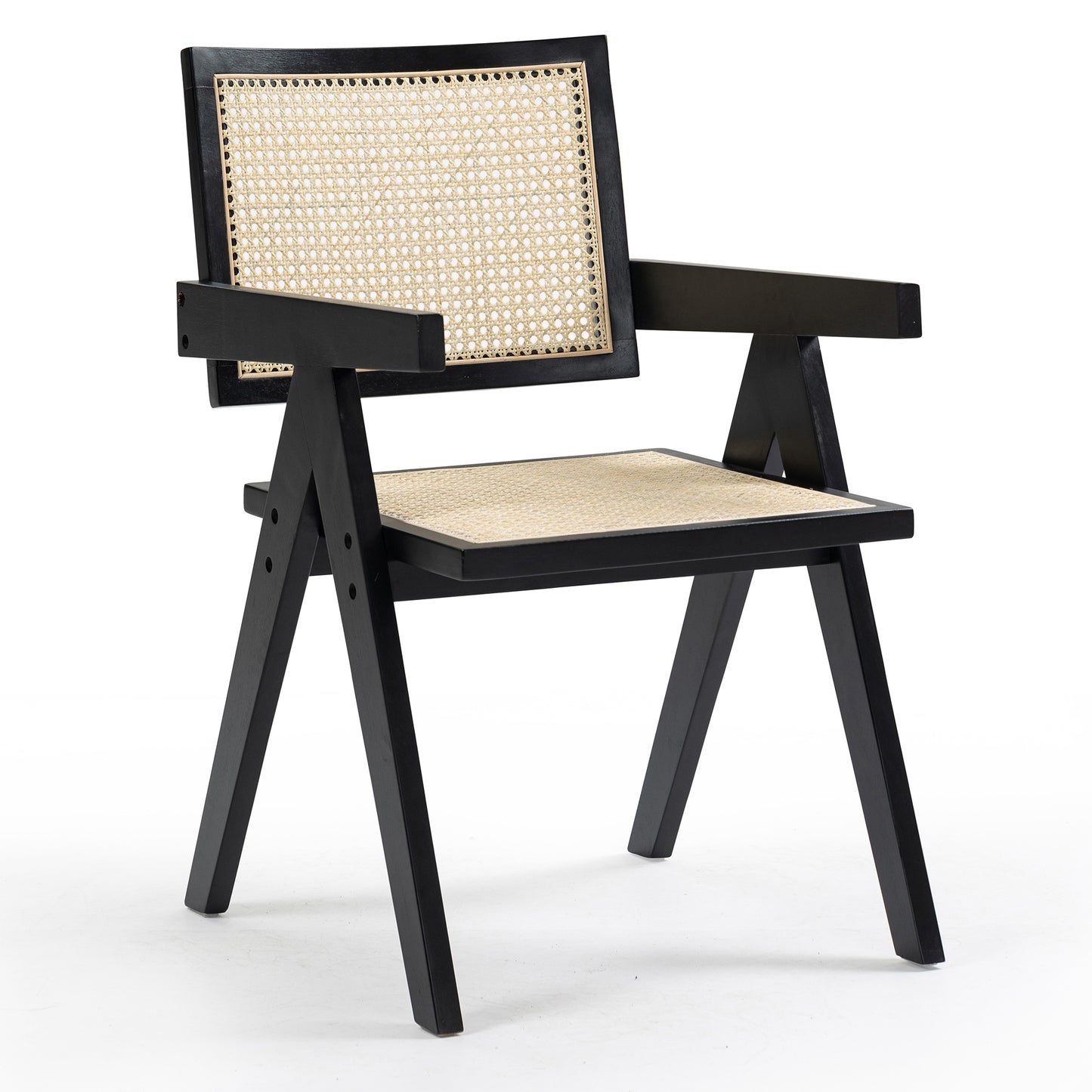 Set of 2 Bardot Black Wooden Dining Chair with Rattan Back