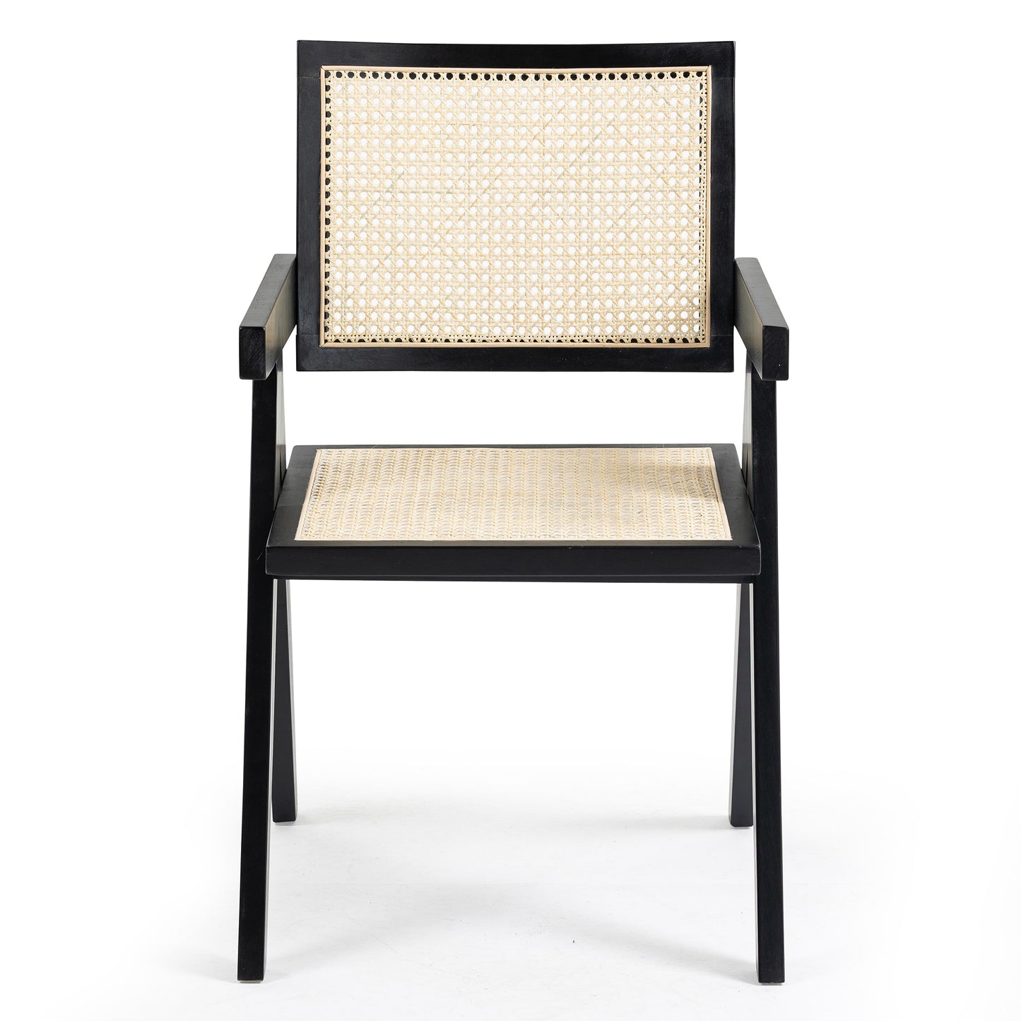 Set of 2 Bardot Black Wooden Dining Chair with Rattan Back