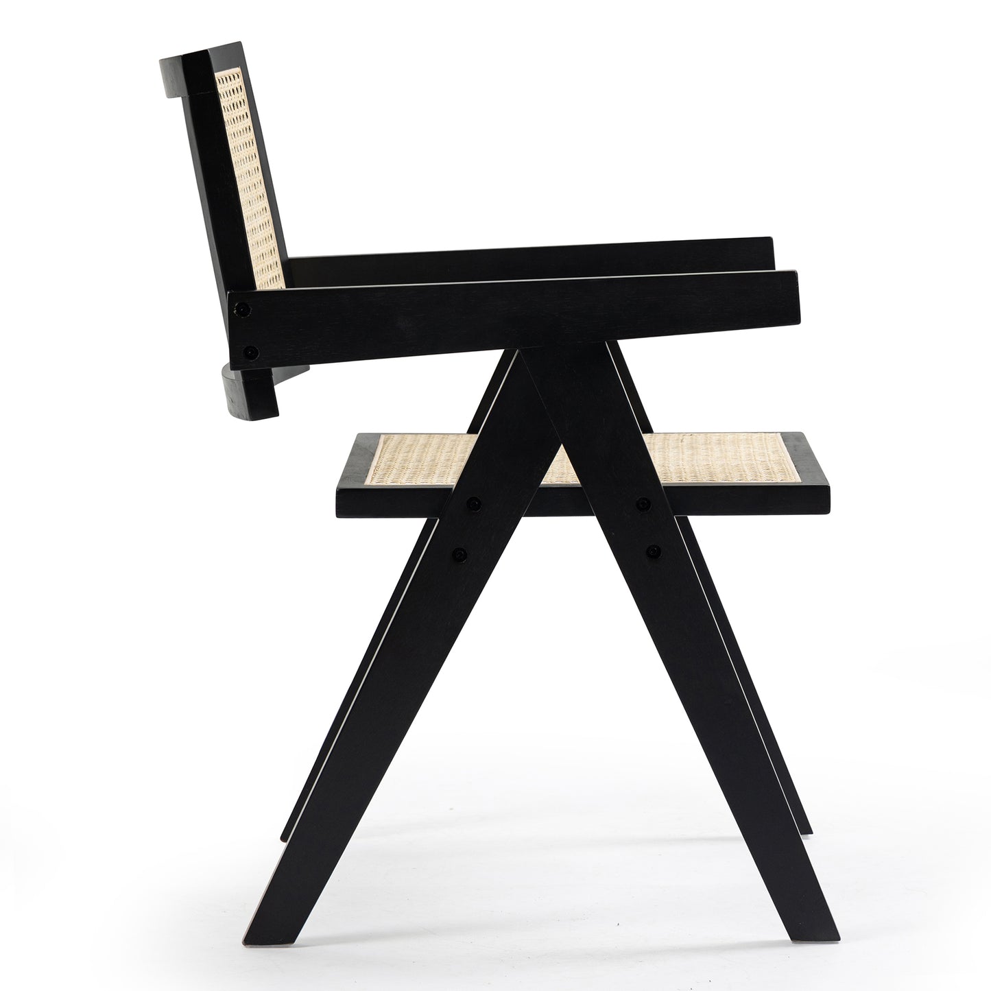 Set of 2 Bardot Black Wooden Dining Chair with Rattan Back