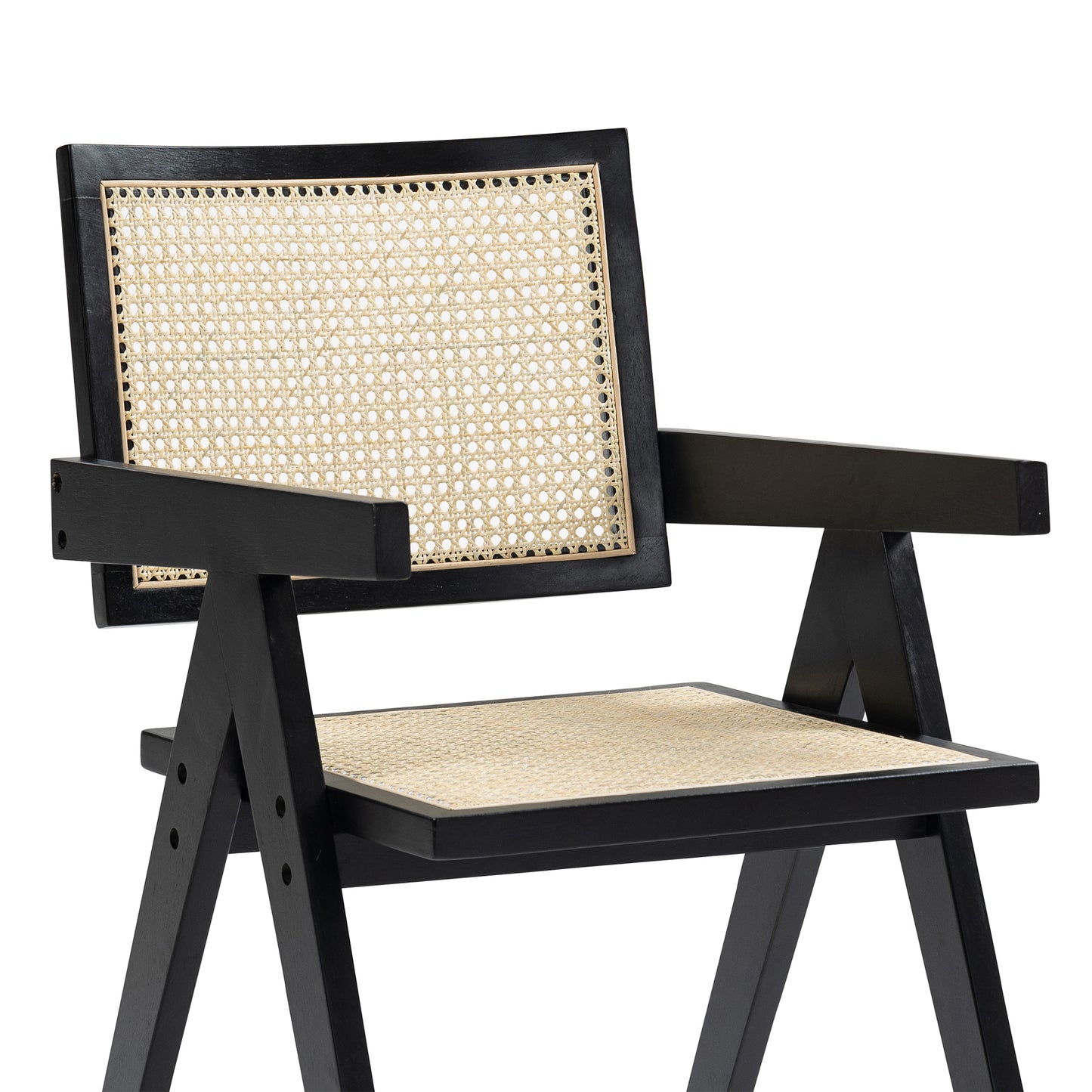 Set of 2 Bardot Black Wooden Dining Chair with Rattan Back