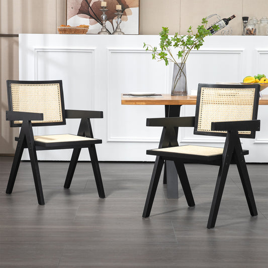 Set of 2 Bardot Black Wooden Dining Chair with Rattan Back