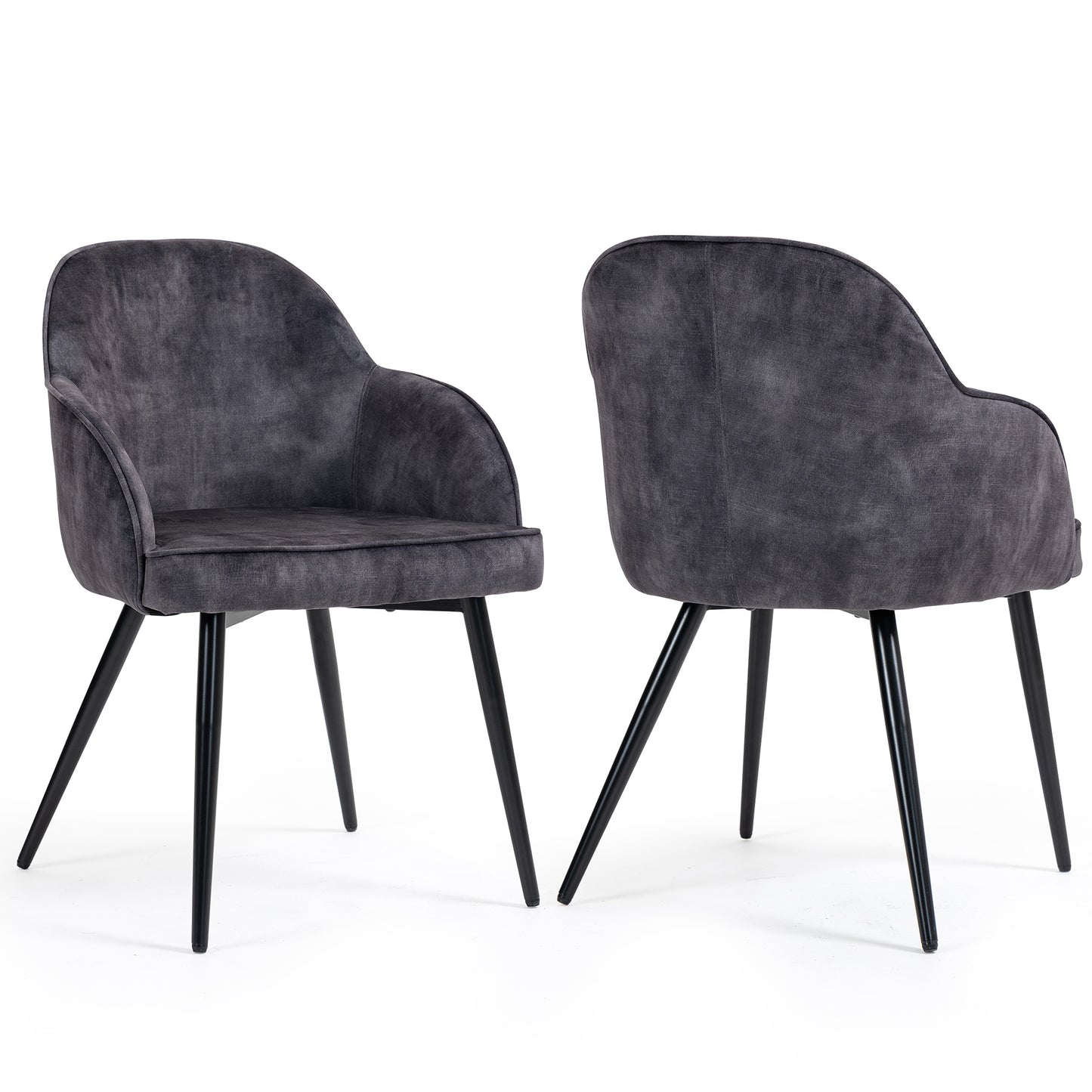 Set of 2 Batia Gray Velvet Fabric Dining Chairs with Black Iron Legs