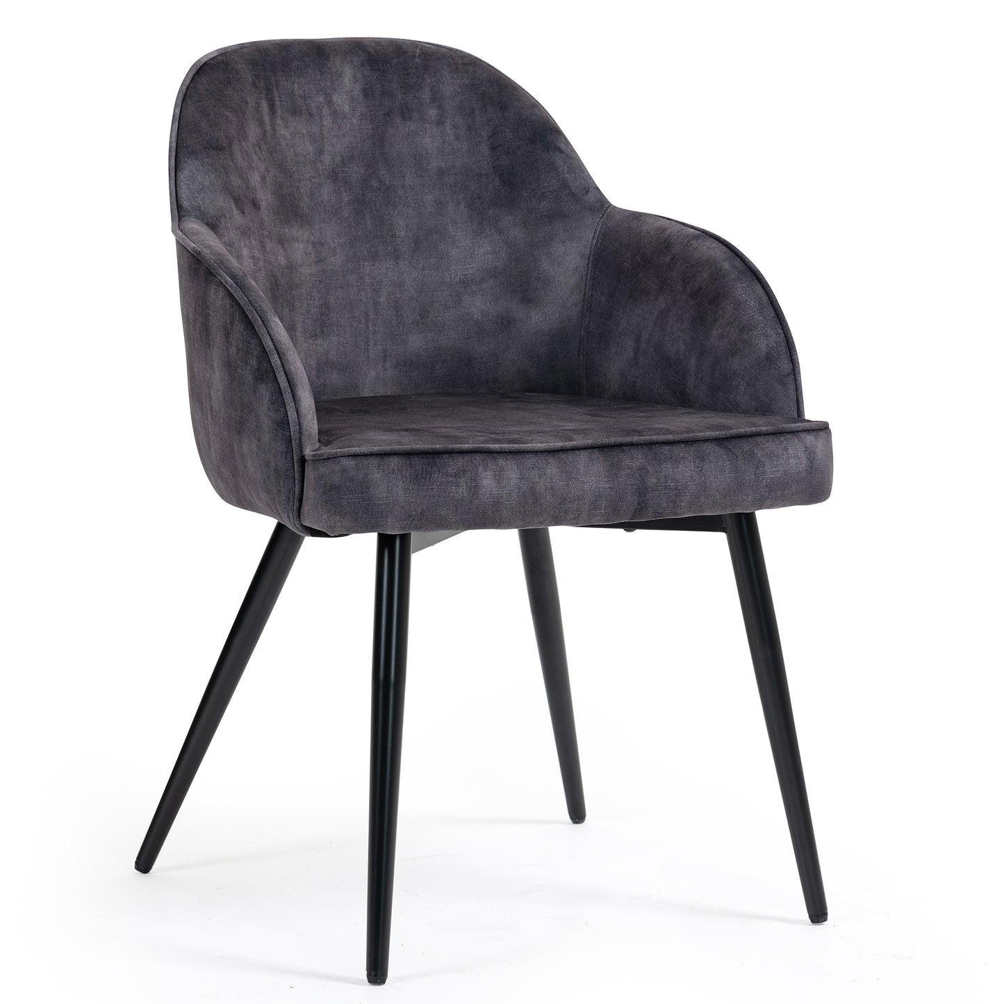 Set of 2 Batia Gray Velvet Fabric Dining Chairs with Black Iron Legs