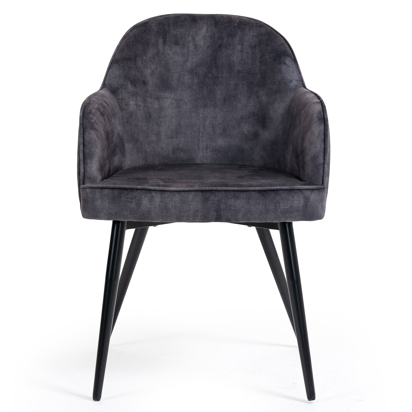 Set of 2 Batia Gray Velvet Fabric Dining Chairs with Black Iron Legs