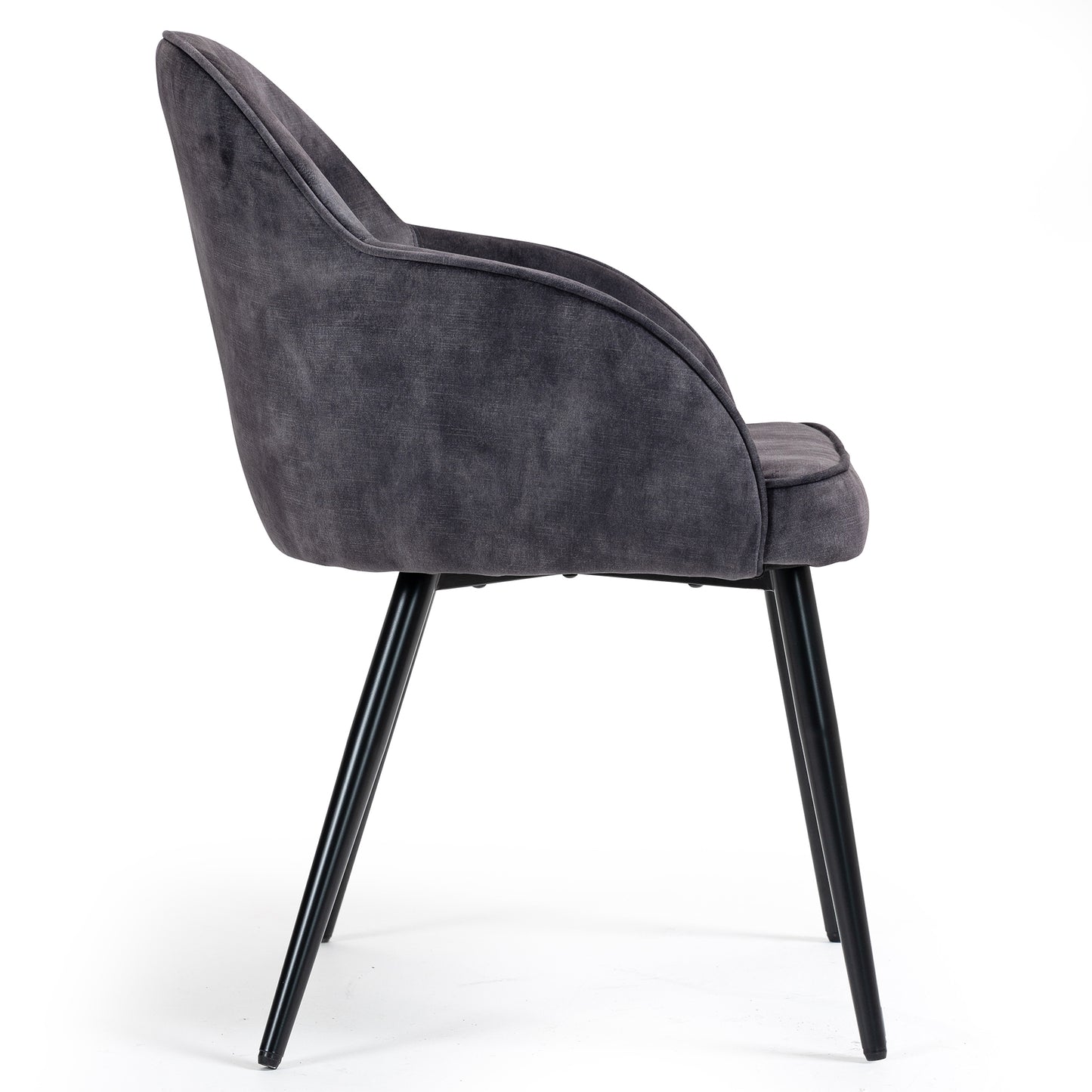 Set of 2 Batia Gray Velvet Fabric Dining Chairs with Black Iron Legs