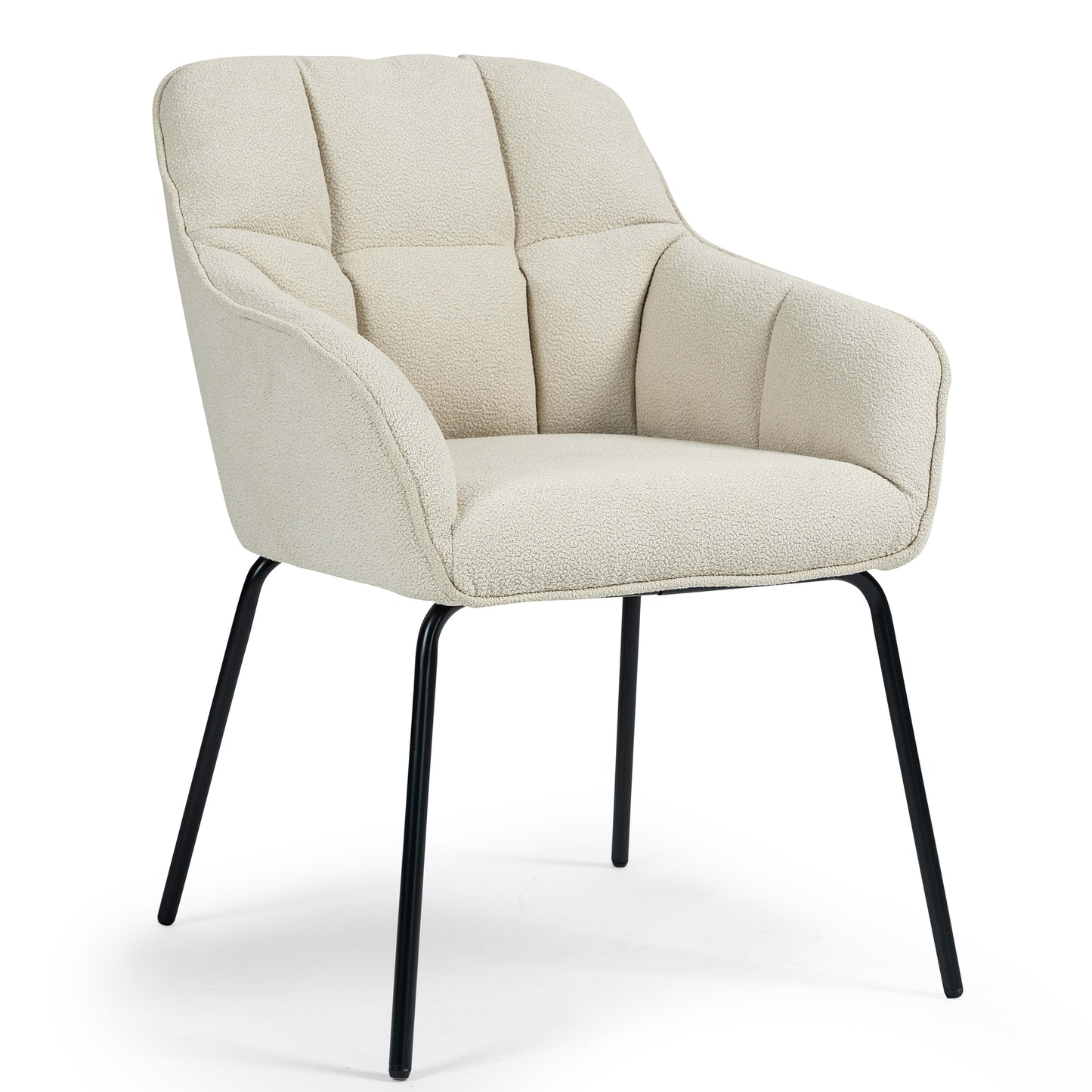 Set of 2 Batson White Boucle Fabric Dining Chair with Black Iron Legs