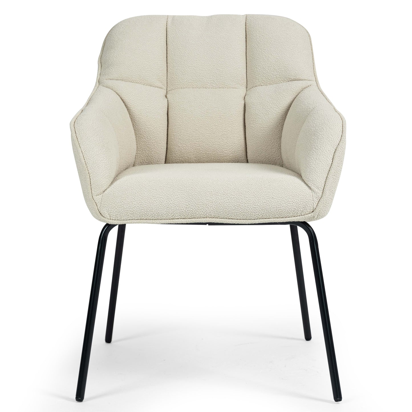 Set of 2 Batson White Boucle Fabric Dining Chair with Black Iron Legs