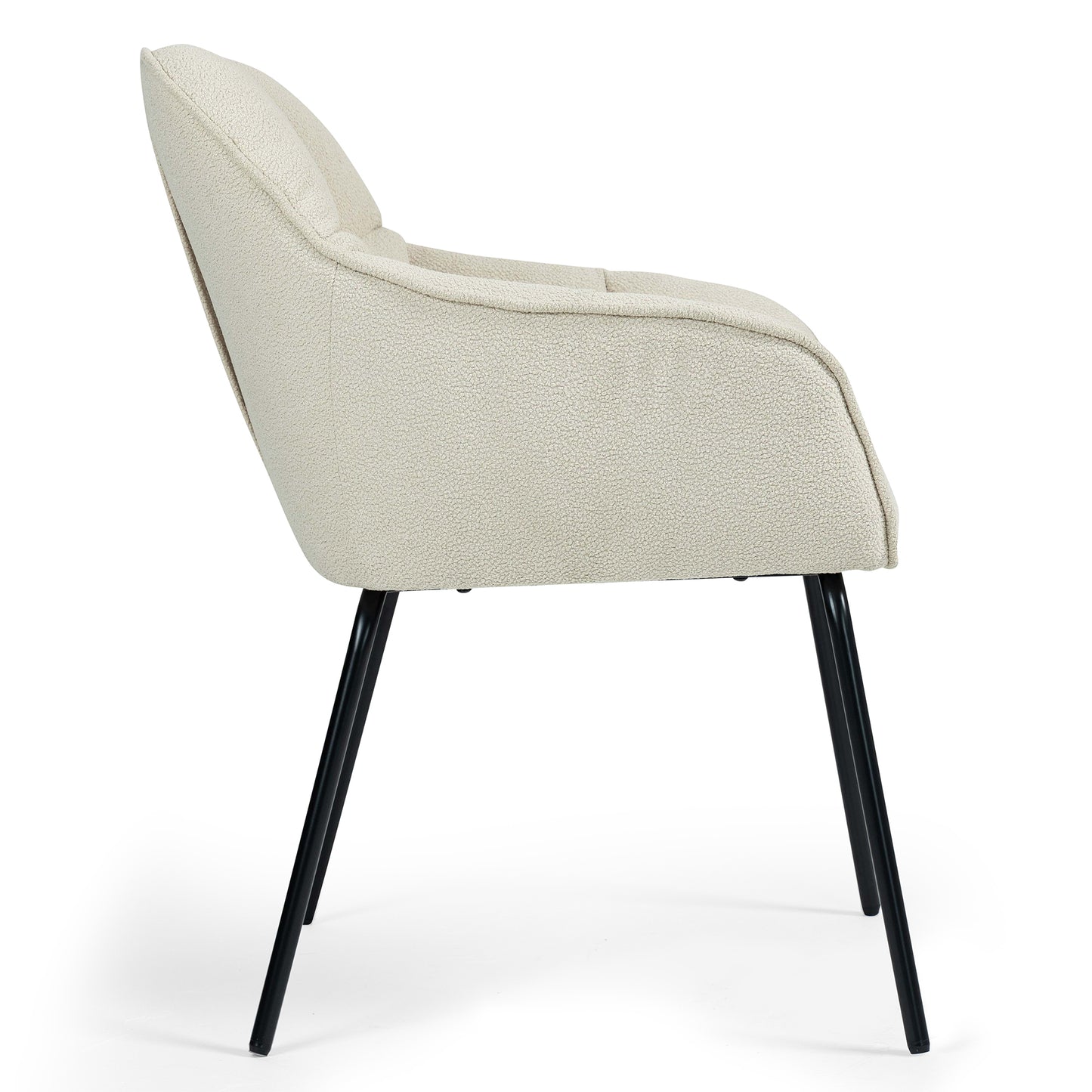 Set of 2 Batson White Boucle Fabric Dining Chair with Black Iron Legs