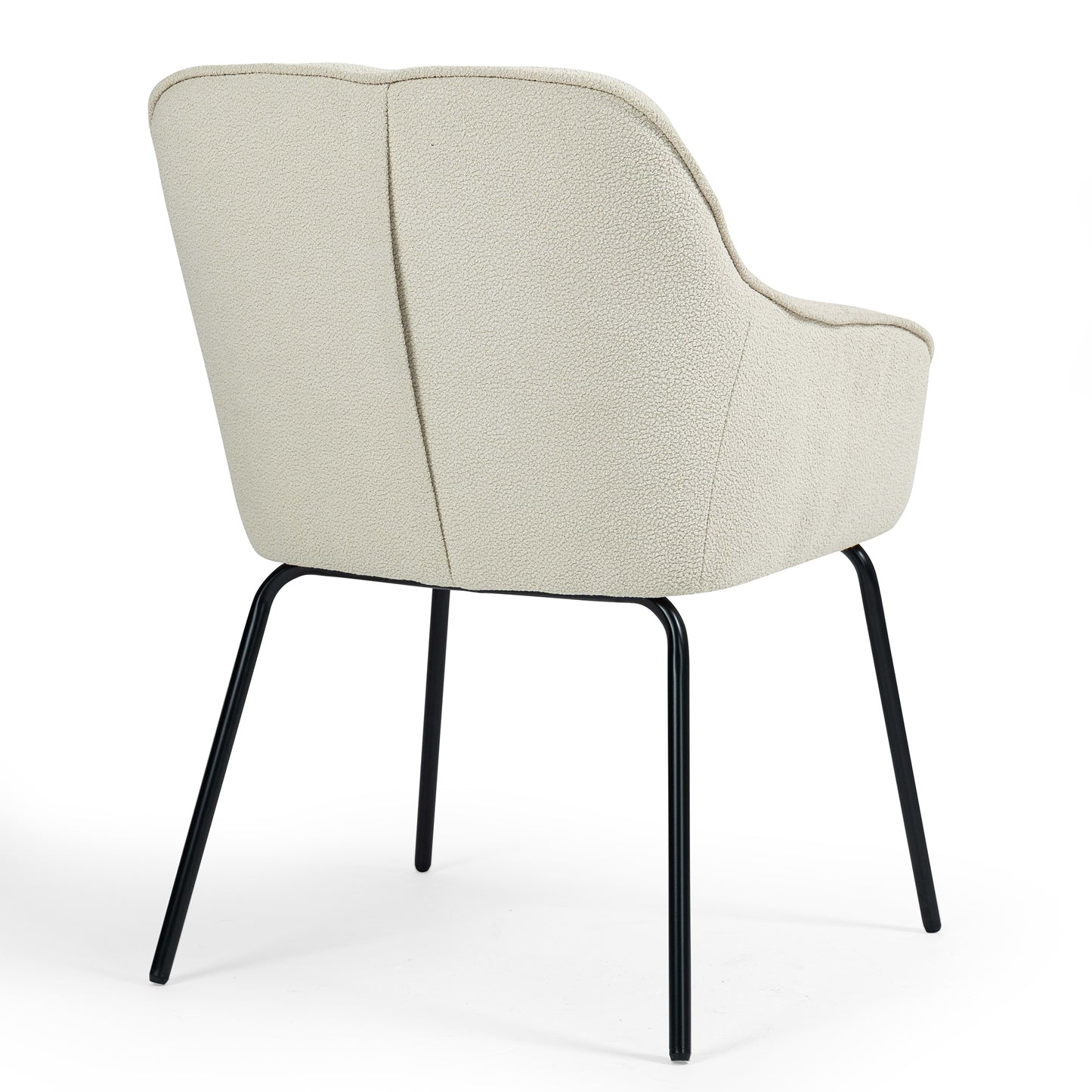 Set of 2 Batson White Boucle Fabric Dining Chair with Black Iron Legs