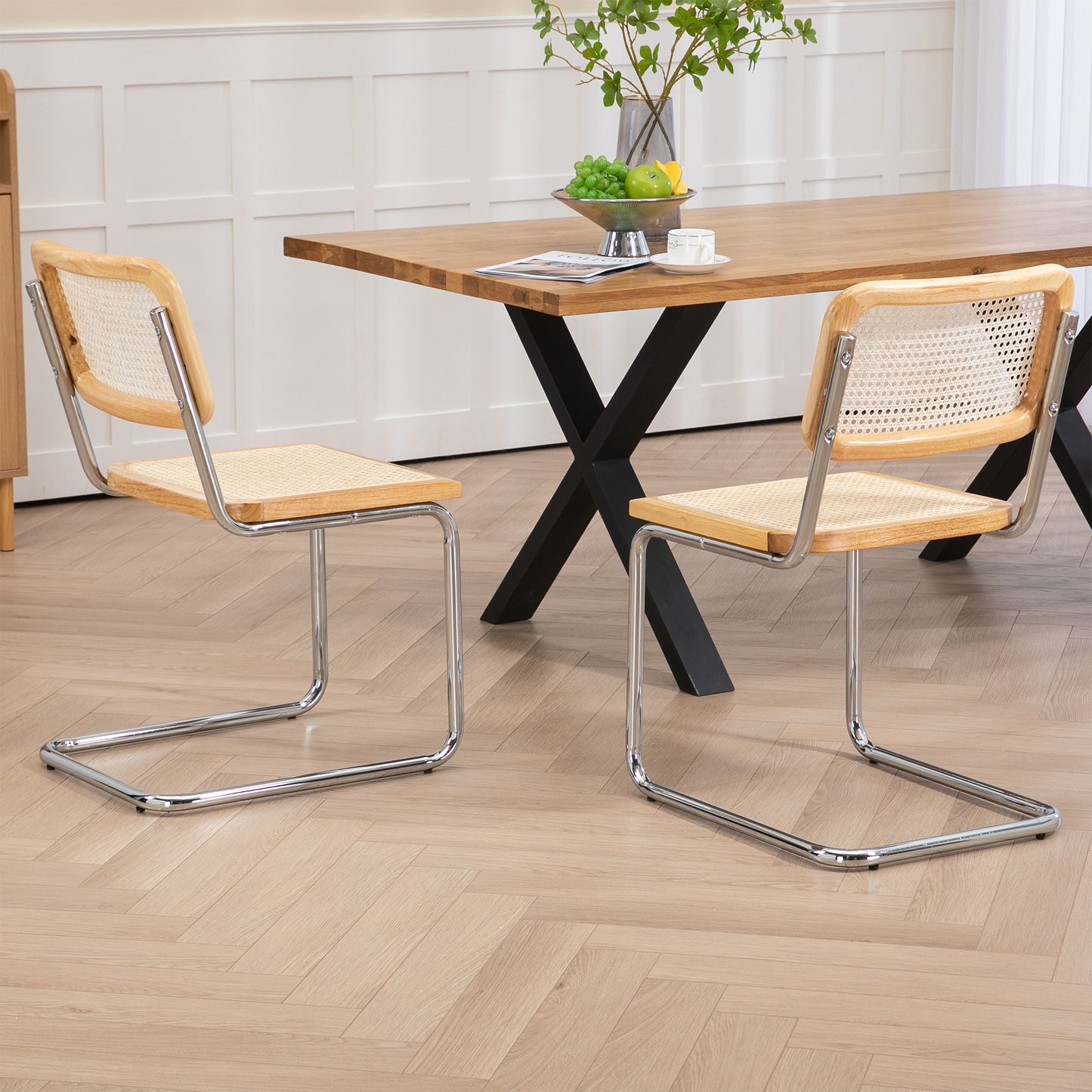 Set of 2 Barnaby Natural Wooden Dining Chair with Chrome Legs