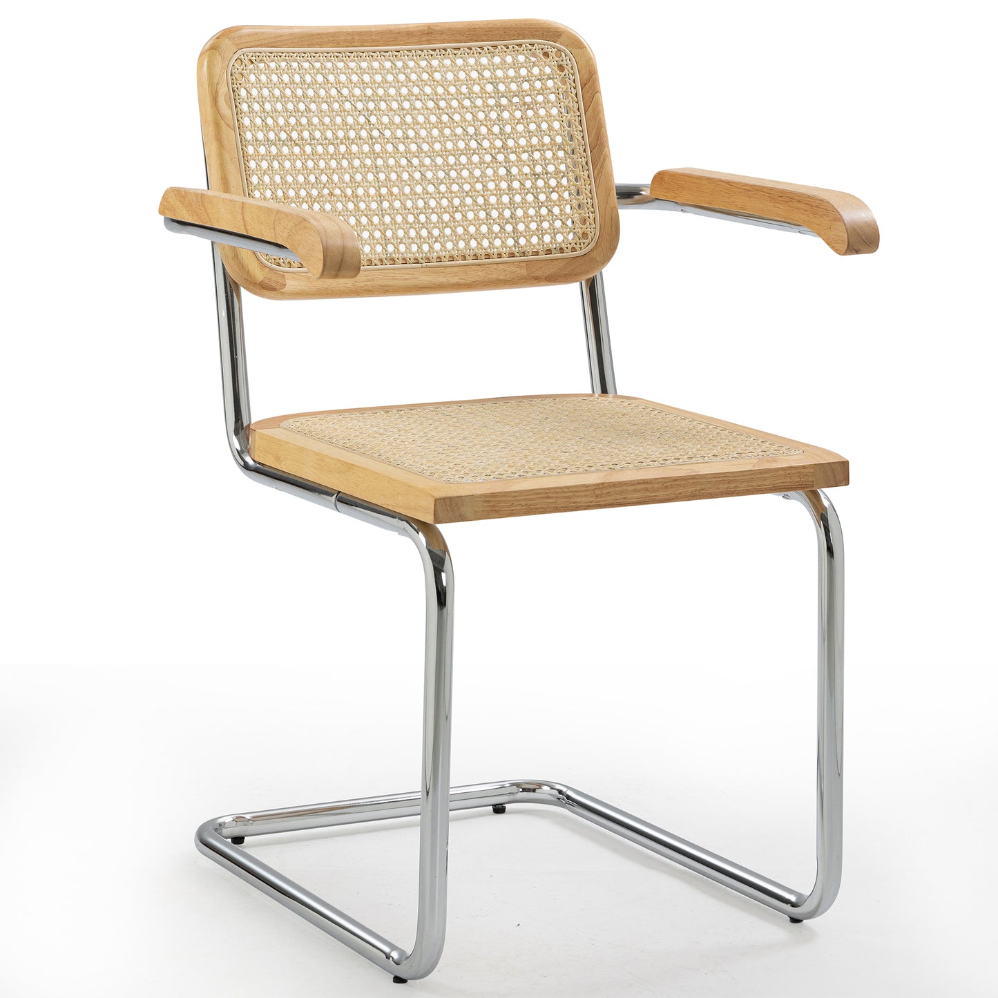 Set of 2 Barnard Natural Wooden Dining Chair with Rattan Back and Chrome Legs