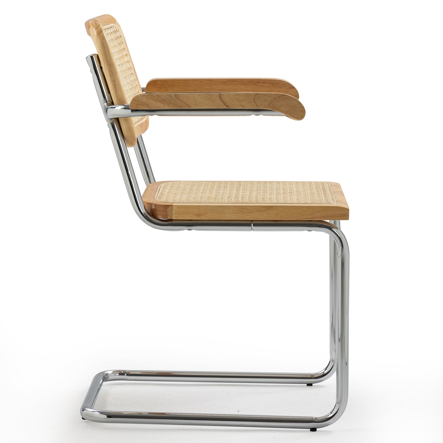 Set of 2 Barnard Natural Wooden Dining Chair with Rattan Back and Chrome Legs