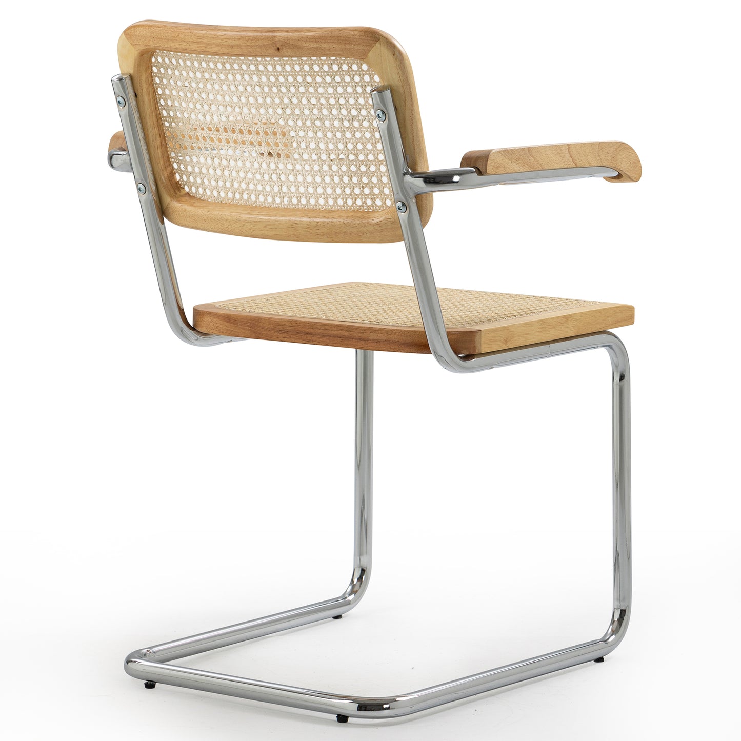 Set of 2 Barnard Natural Wooden Dining Chair with Rattan Back and Chrome Legs