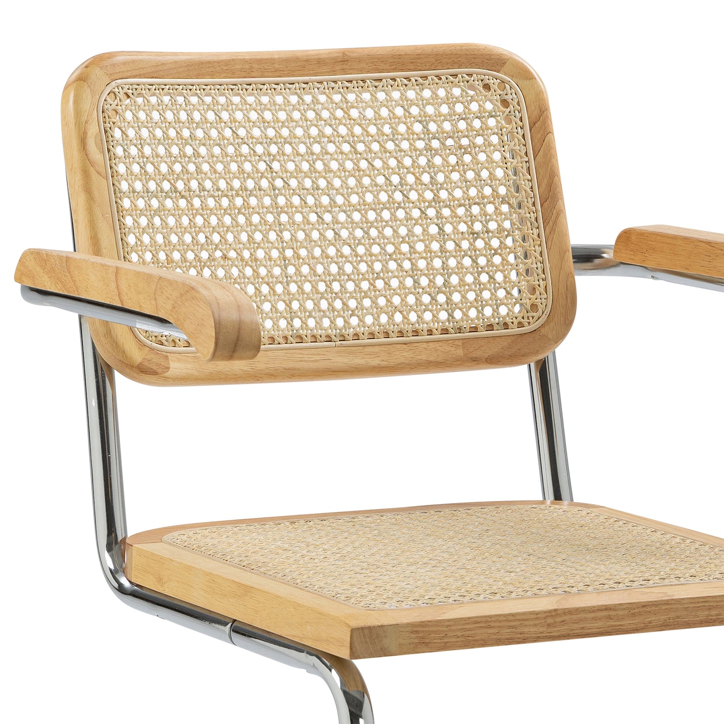 Set of 2 Barnard Natural Wooden Dining Chair with Rattan Back and Chrome Legs