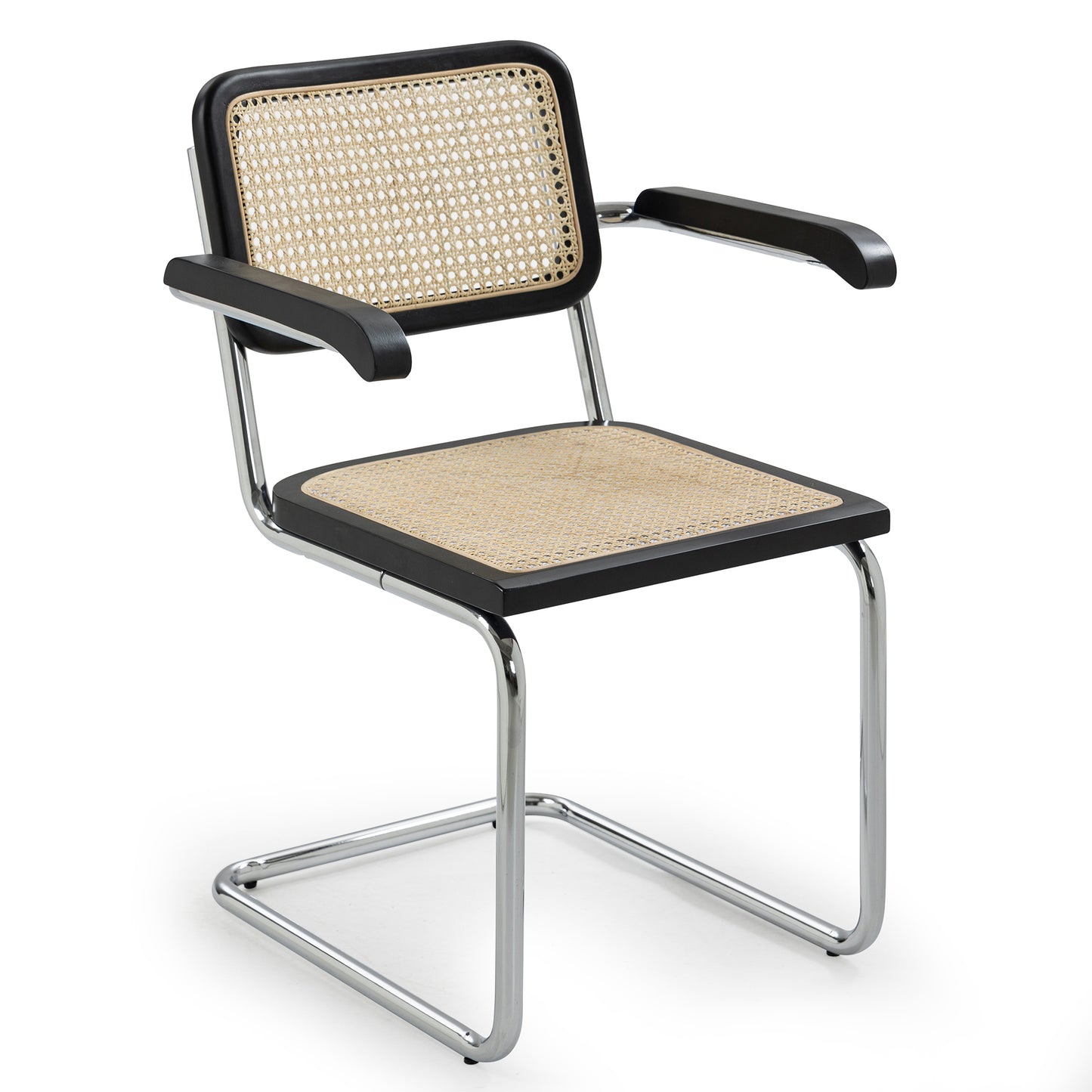 Set of 2 Barnard Black Wooden Dining Chair with Rattan Back and Chrome Legs