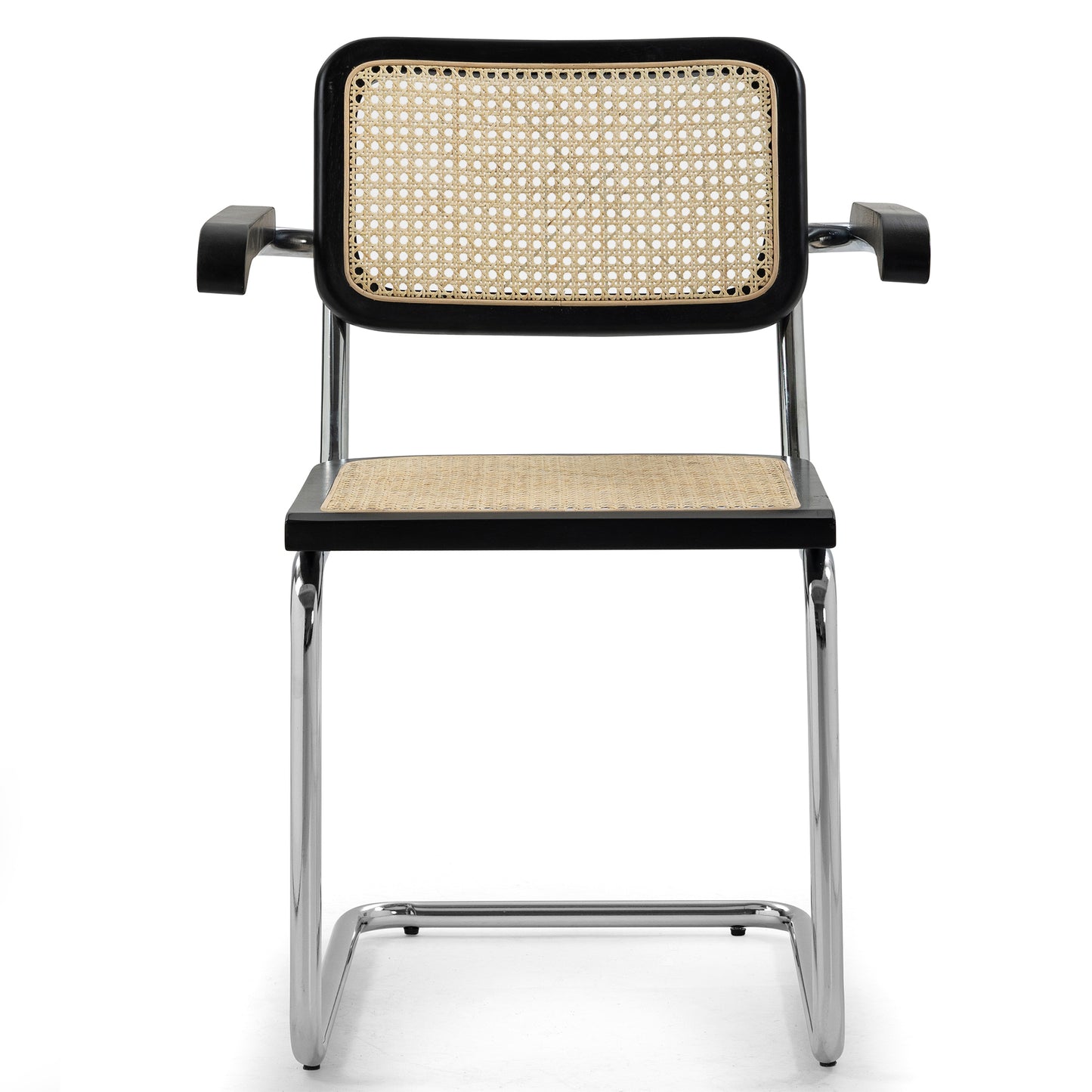 Set of 2 Barnard Black Wooden Dining Chair with Rattan Back and Chrome Legs