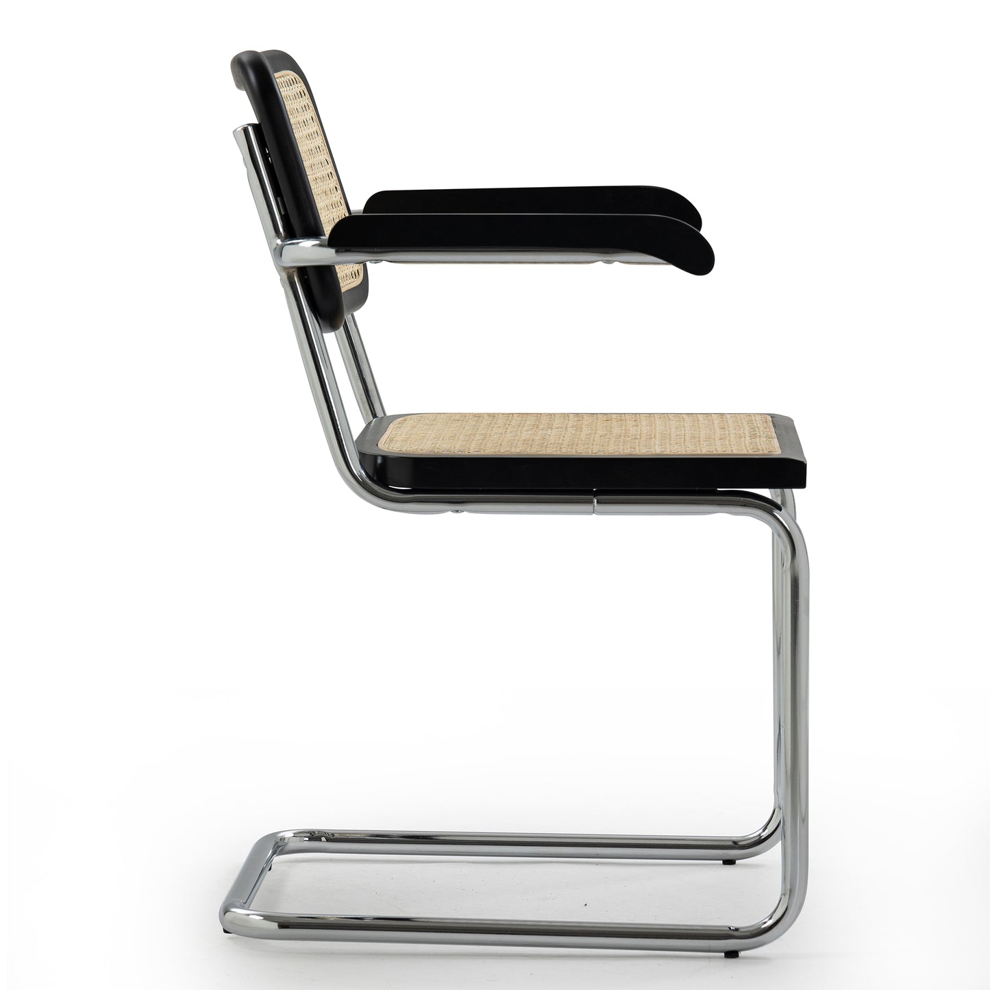 Set of 2 Barnard Black Wooden Dining Chair with Rattan Back and Chrome Legs