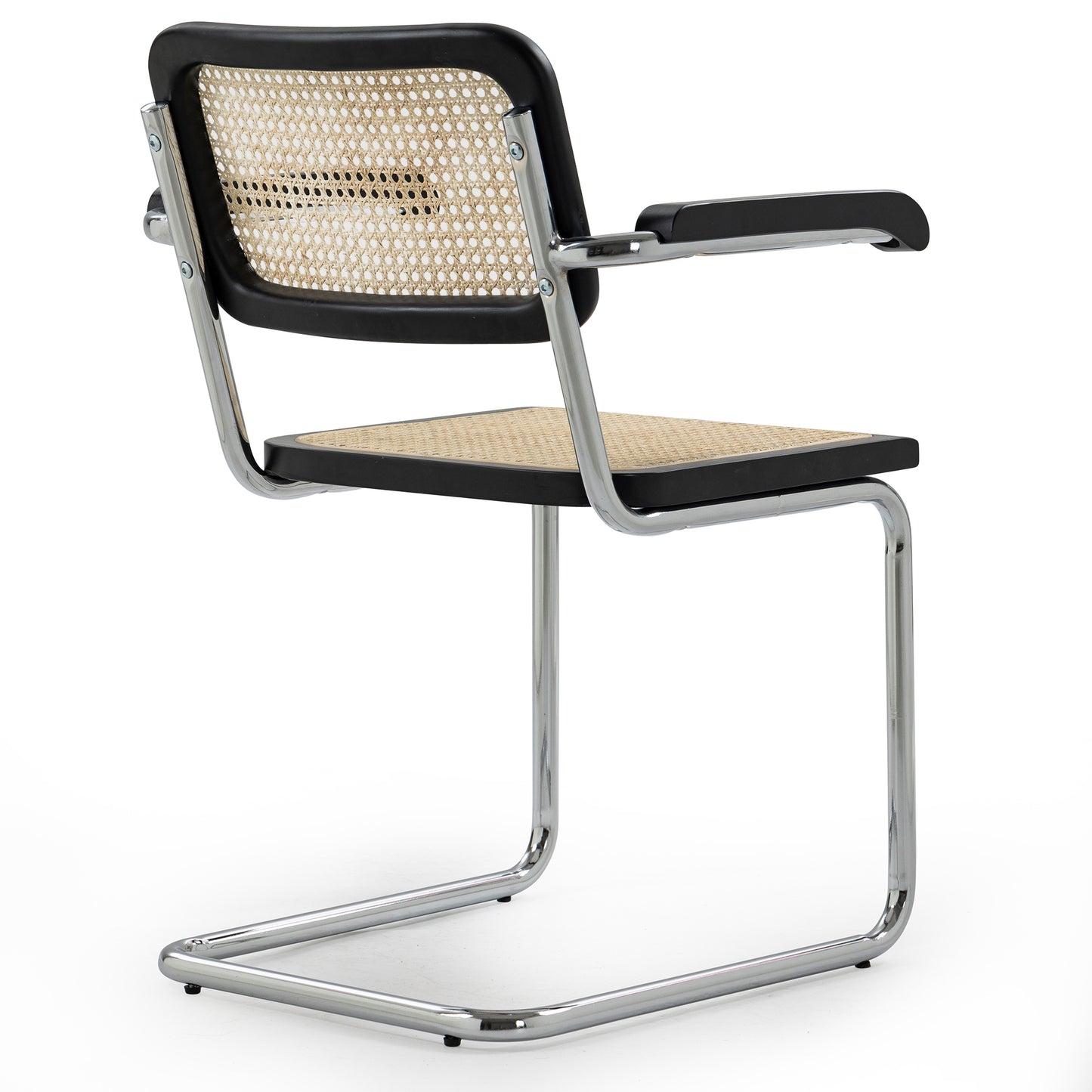 Set of 2 Barnard Black Wooden Dining Chair with Rattan Back and Chrome Legs