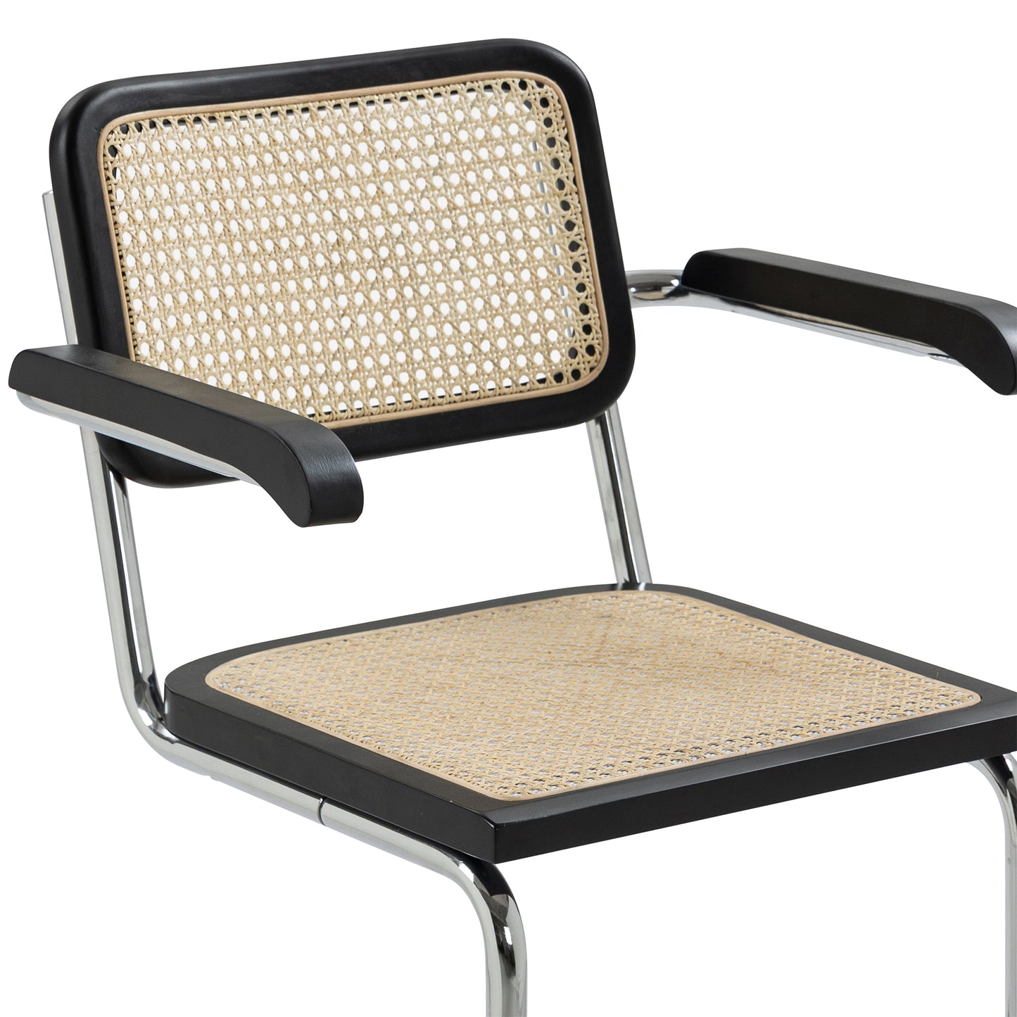 Set of 2 Barnard Black Wooden Dining Chair with Rattan Back and Chrome Legs