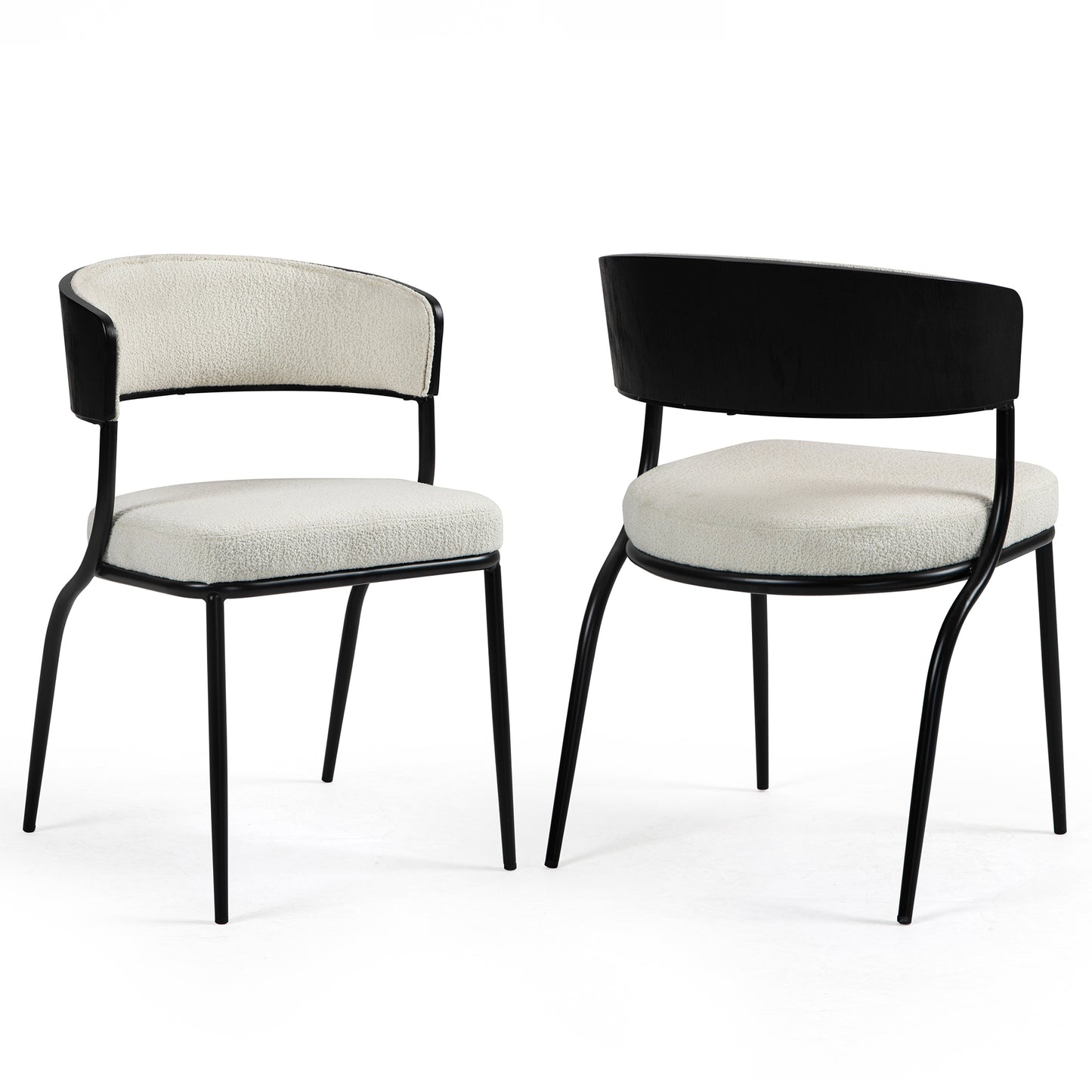 Set of 2 Bayle White Boucle Fabric Dining Chair with Black Iron Legs