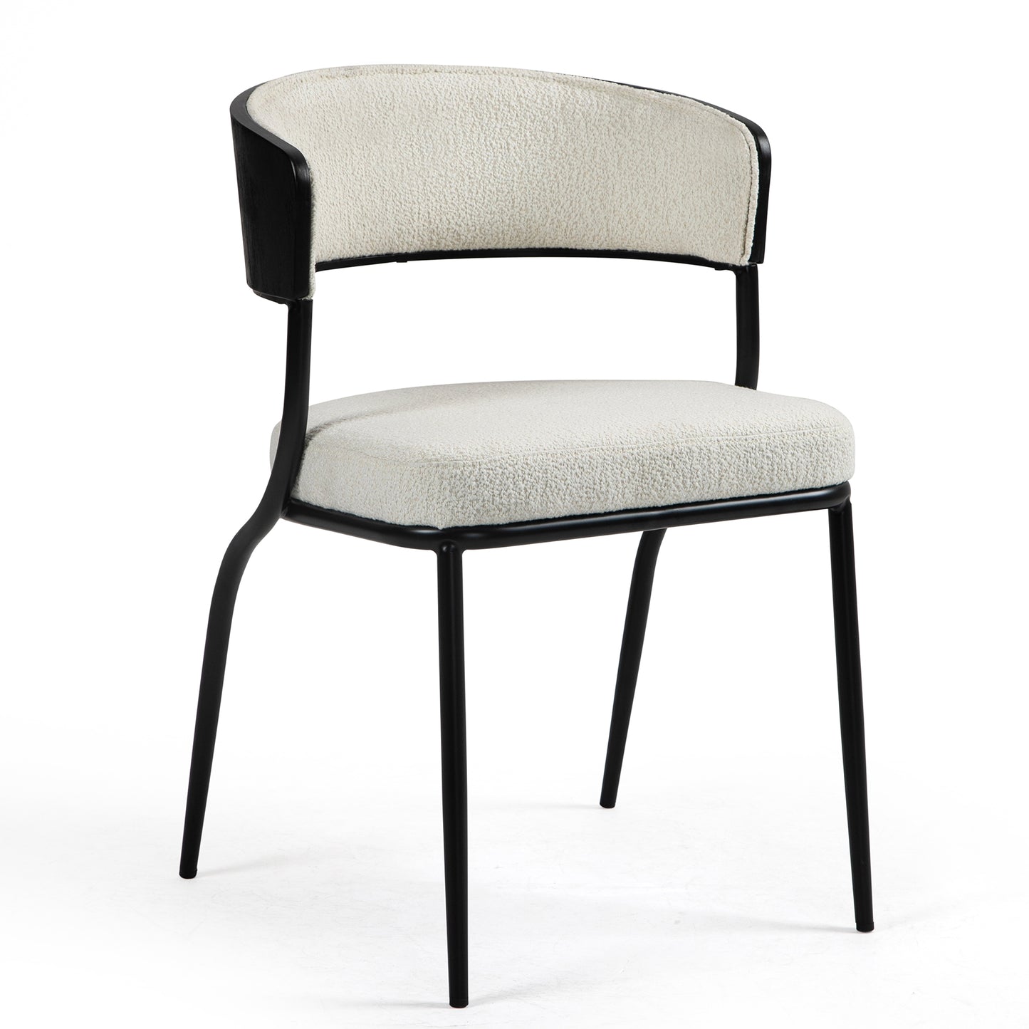 Set of 2 Bayle White Boucle Fabric Dining Chair with Black Iron Legs