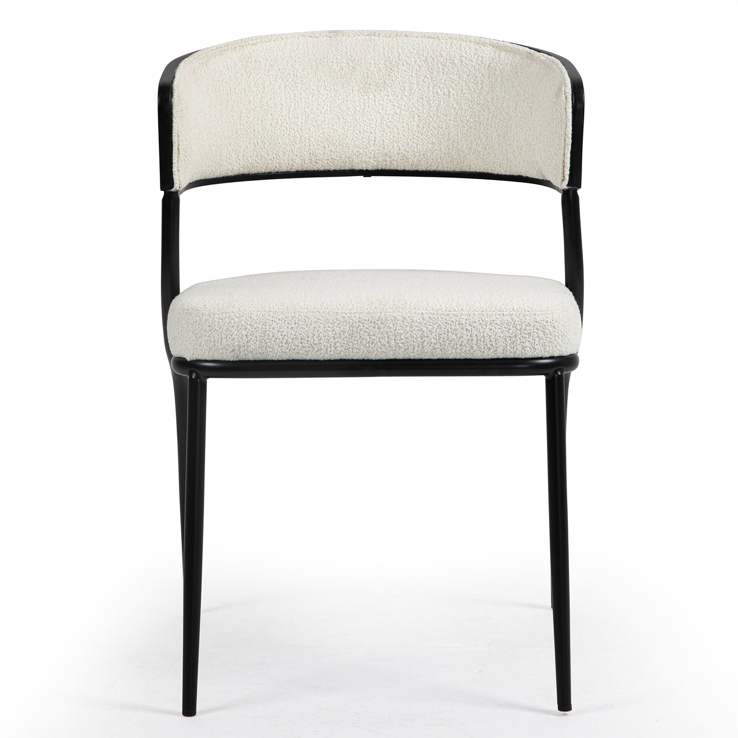 Set of 2 Bayle White Boucle Fabric Dining Chair with Black Iron Legs