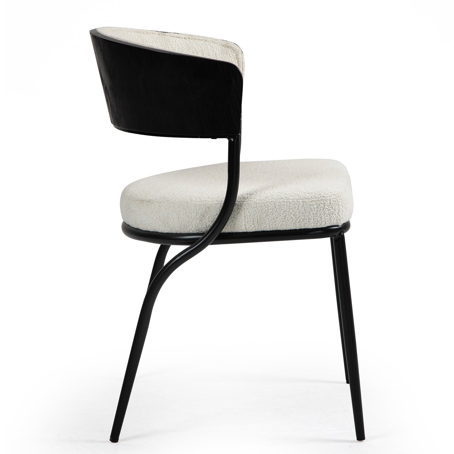 Set of 2 Bayle White Boucle Fabric Dining Chair with Black Iron Legs