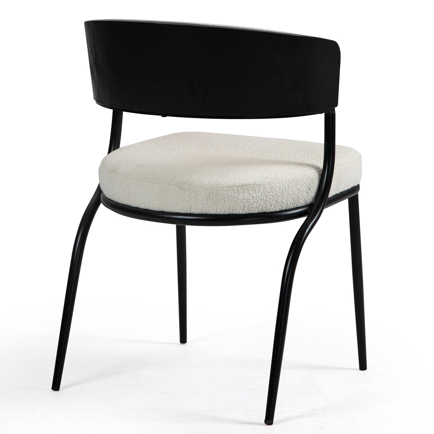 Set of 2 Bayle White Boucle Fabric Dining Chair with Black Iron Legs