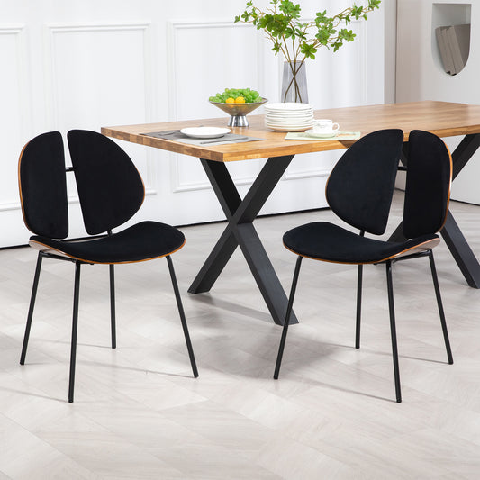 Set of 2 Beau Black Microfiber Fabric Dining Chair with Iron Legs