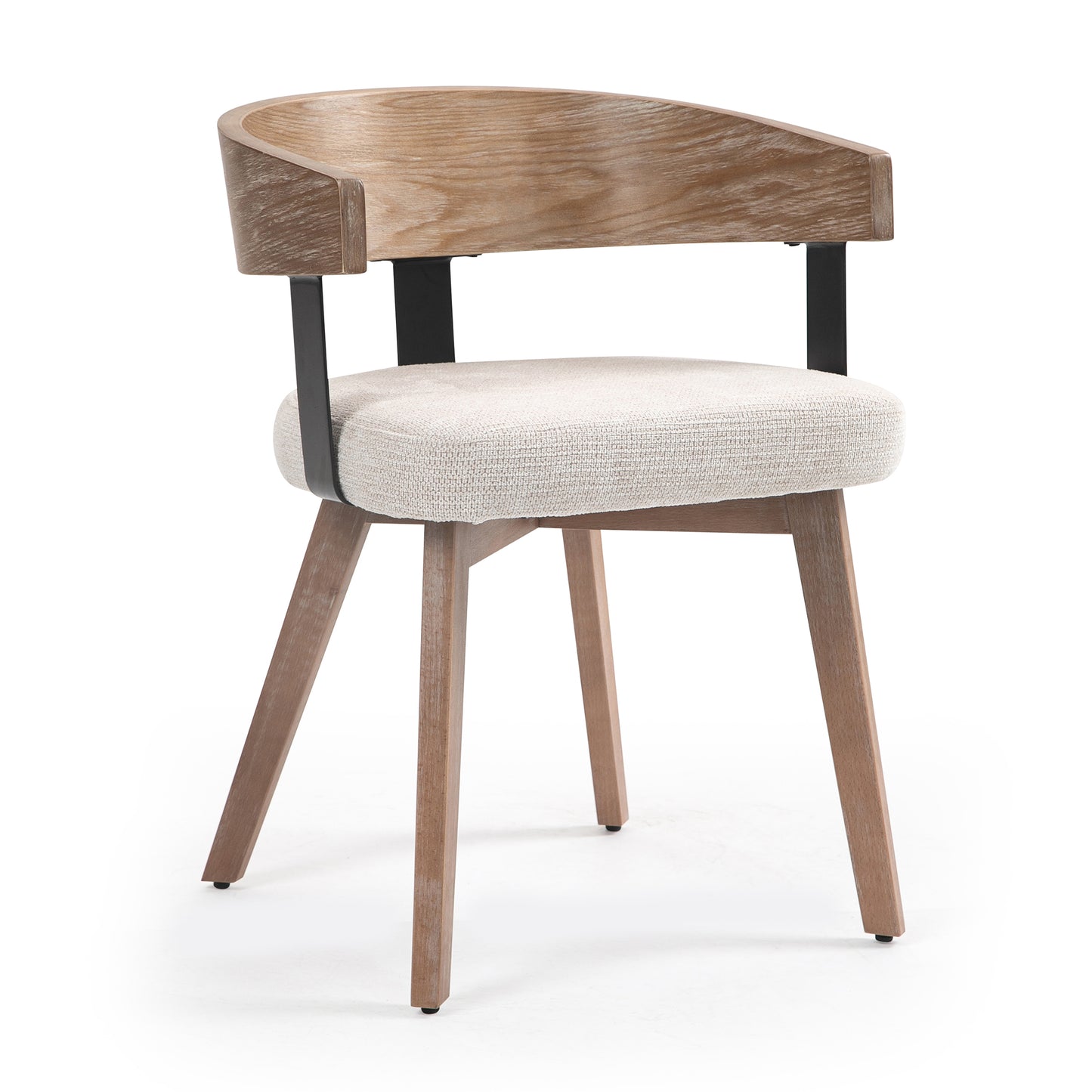 Set of 2 Beck Beige Linen Fabric Dining Chair with Natural Wood Backrest and Legs