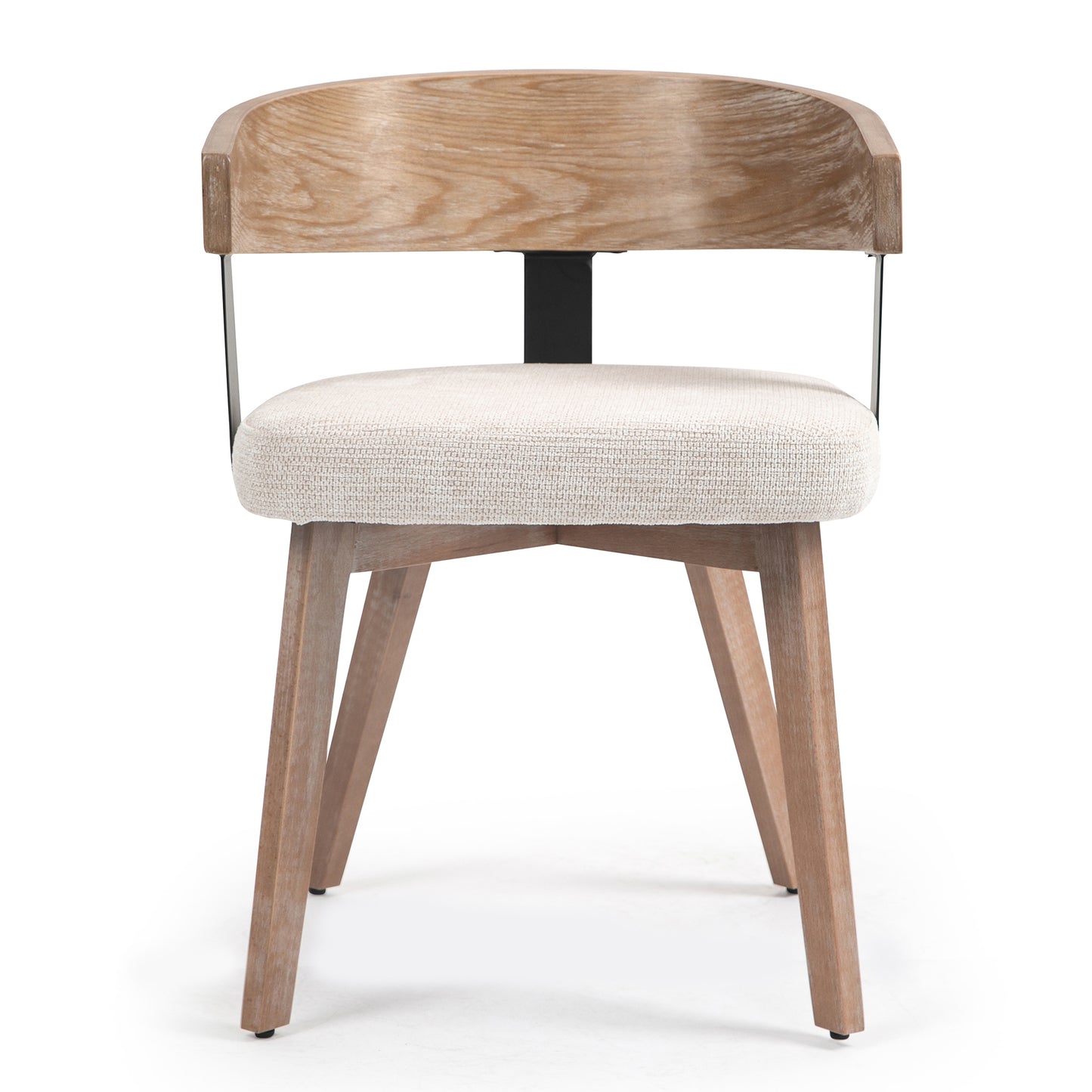 Set of 2 Beck Beige Linen Fabric Dining Chair with Natural Wood Backrest and Legs