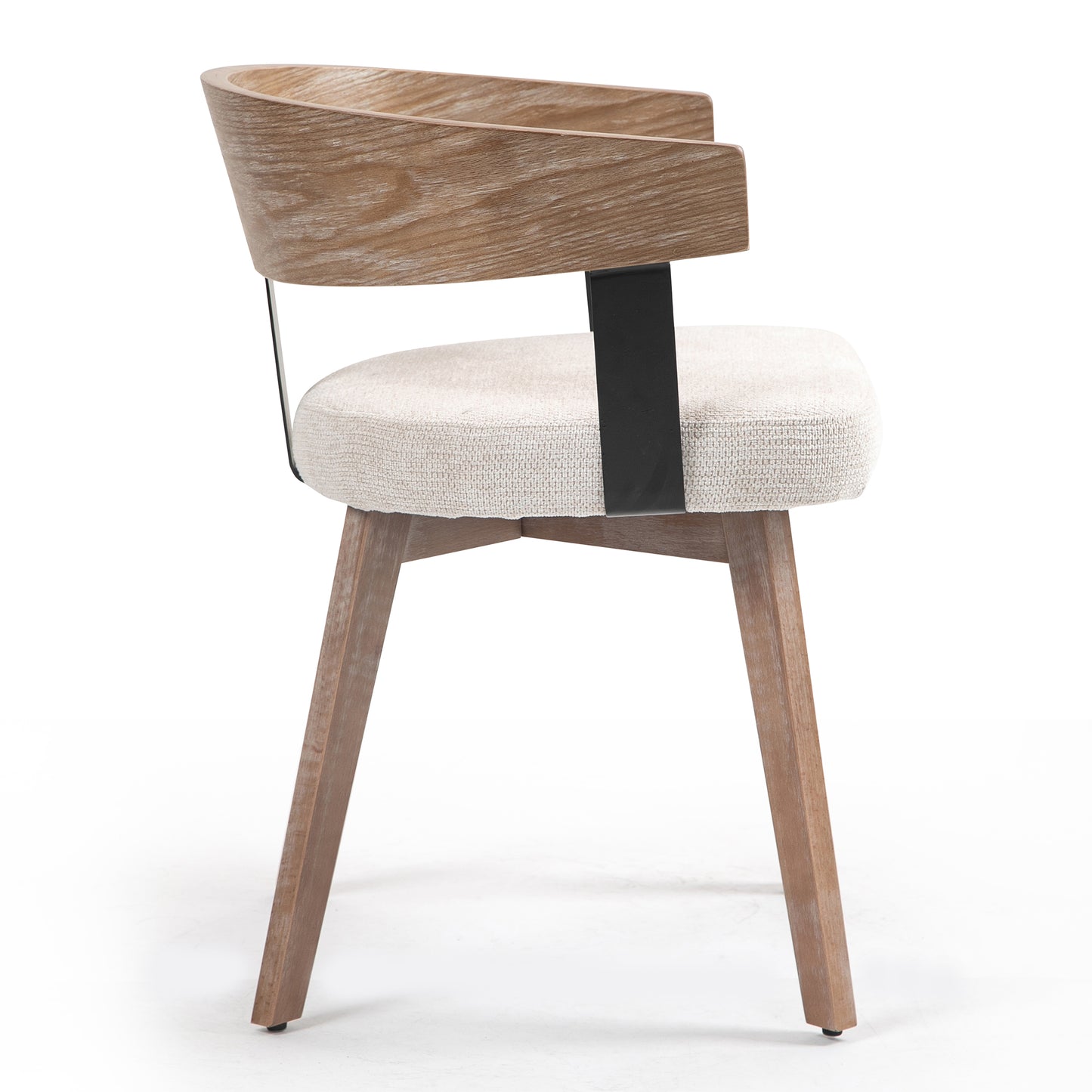 Set of 2 Beck Beige Linen Fabric Dining Chair with Natural Wood Backrest and Legs