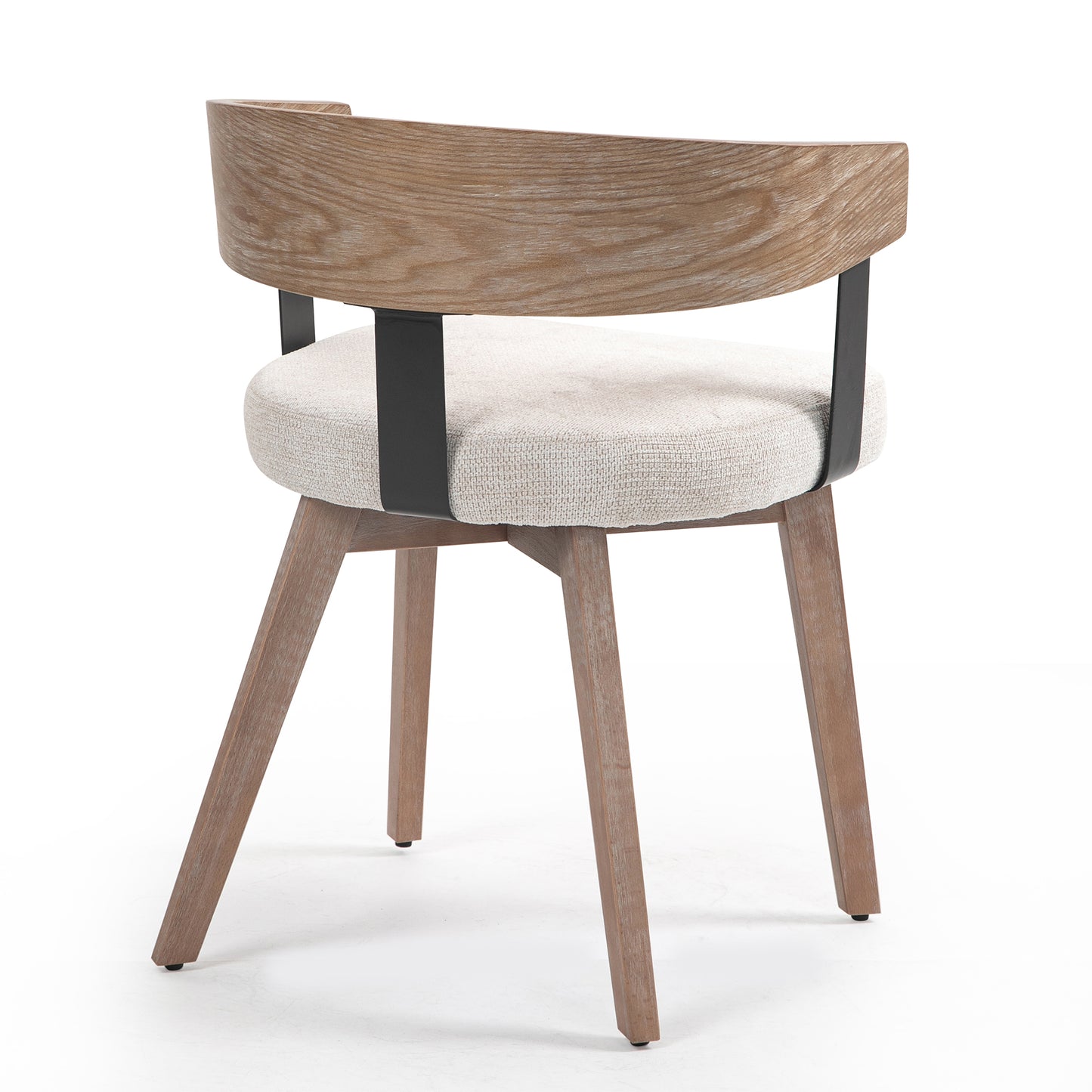 Set of 2 Beck Beige Linen Fabric Dining Chair with Natural Wood Backrest and Legs