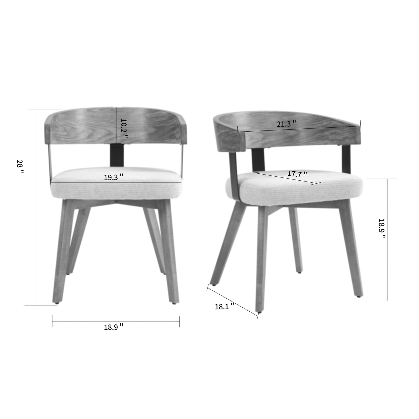 Set of 2 Beck Beige Linen Fabric Dining Chair with Natural Wood Backrest and Legs