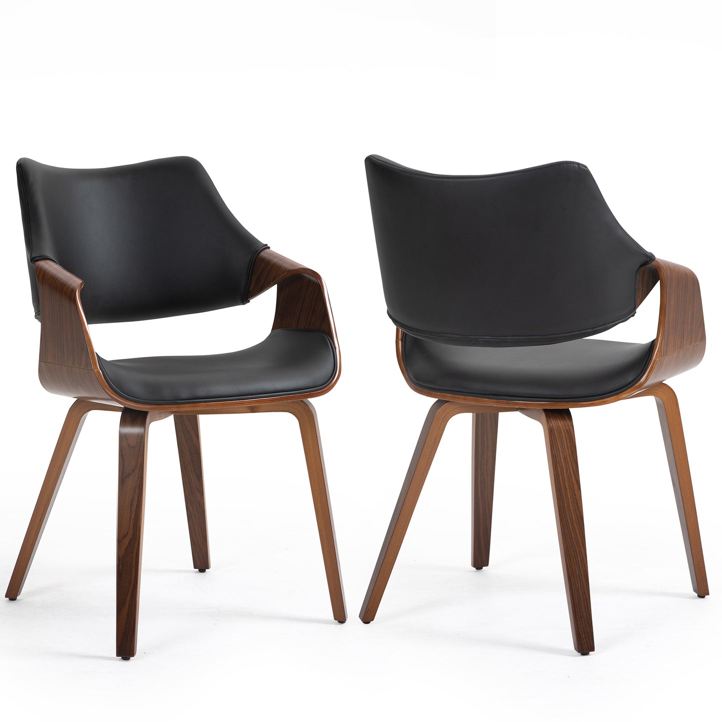 Set of 2 Beasley Black Faux Leather Dining Chair with Walnut Wood Legs