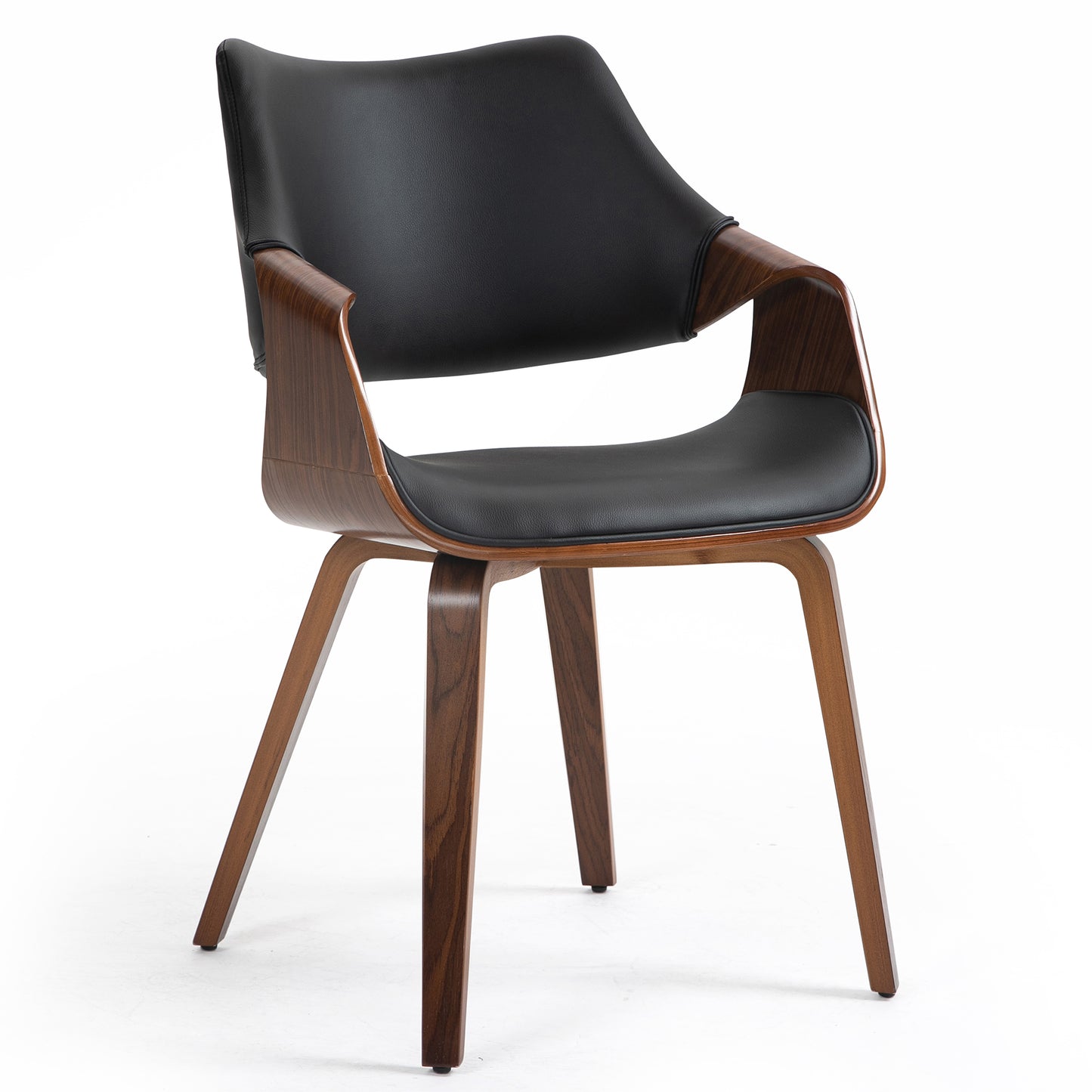 Set of 2 Beasley Black Faux Leather Dining Chair with Walnut Wood Legs