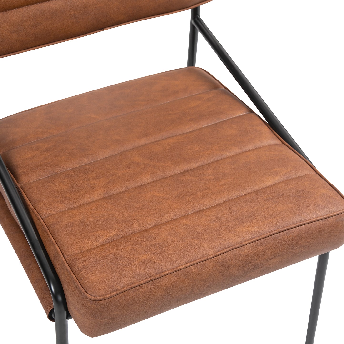 Becker Brown Faux Leather Dining Chair with Black Iron Legs