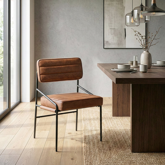 Becker Brown Faux Leather Dining Chair with Black Iron Legs