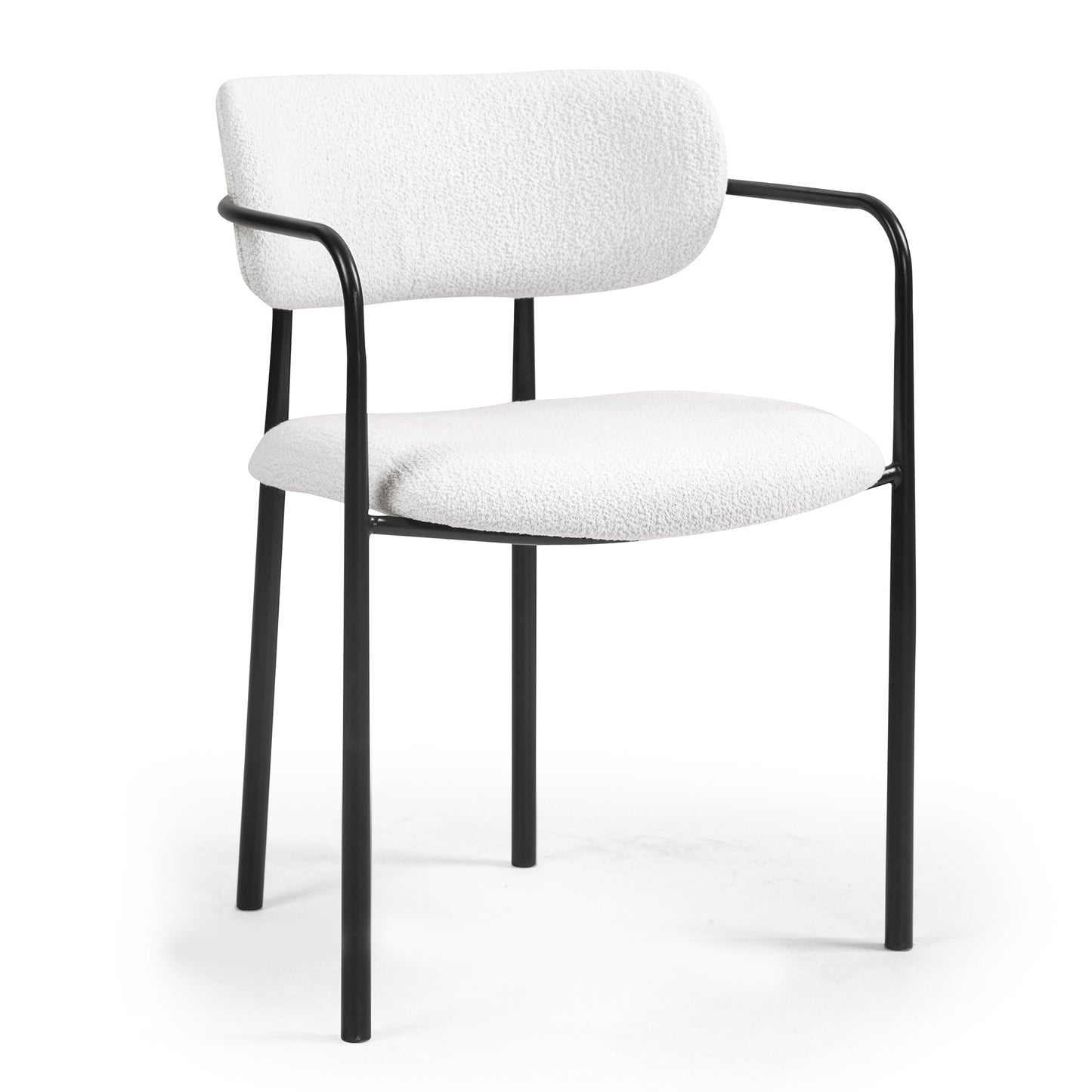 Set of 2 Bedivere Beige Boucle Fabric Dining Chair with Black Iron Arms and Legs