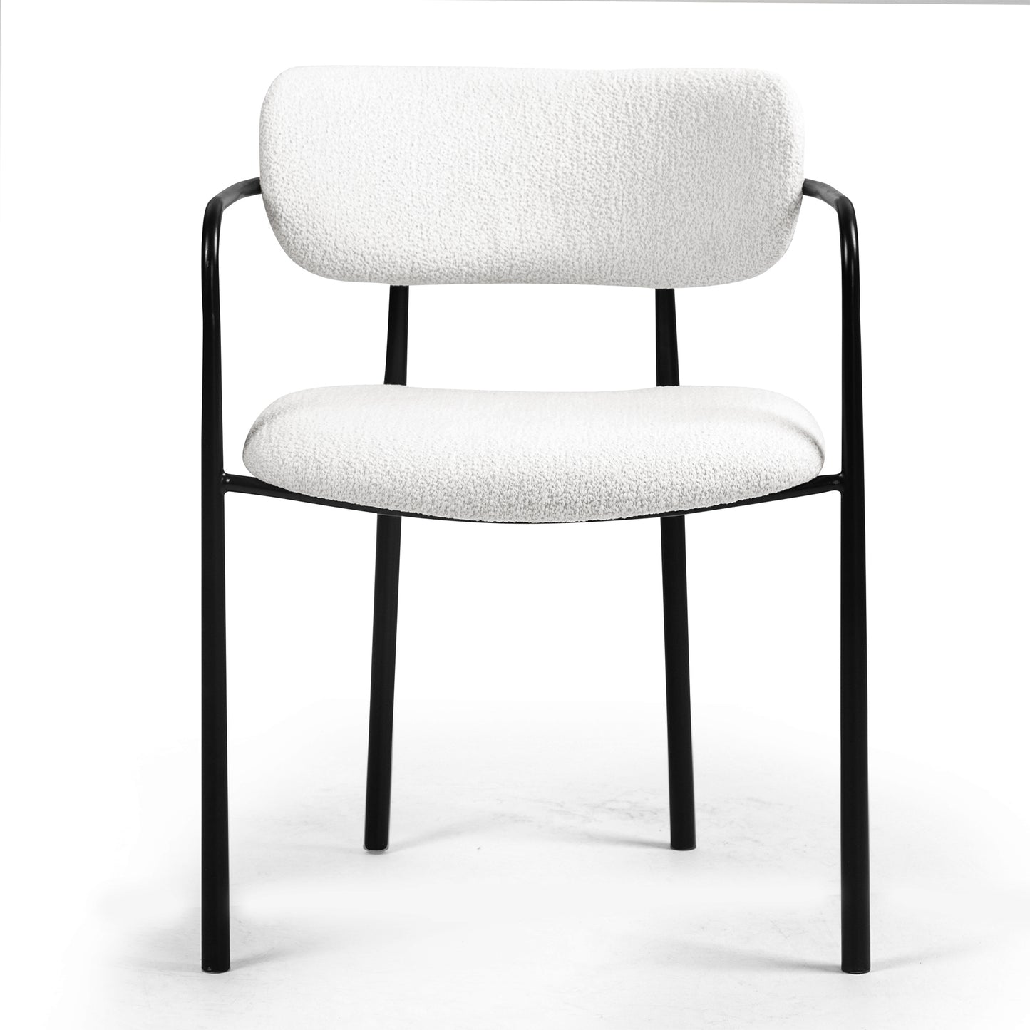 Set of 2 Bedivere Beige Boucle Fabric Dining Chair with Black Iron Arms and Legs