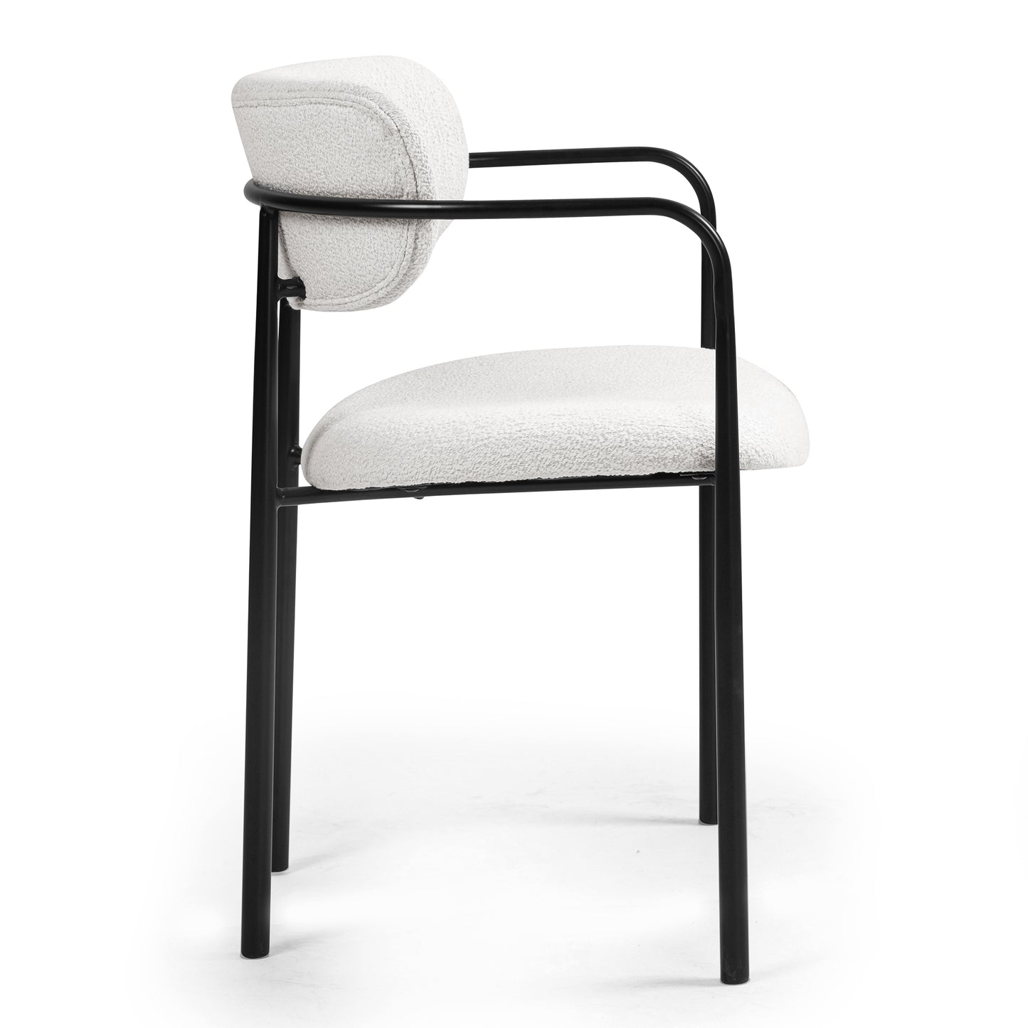 Set of 2 Bedivere Beige Boucle Fabric Dining Chair with Black Iron Arms and Legs