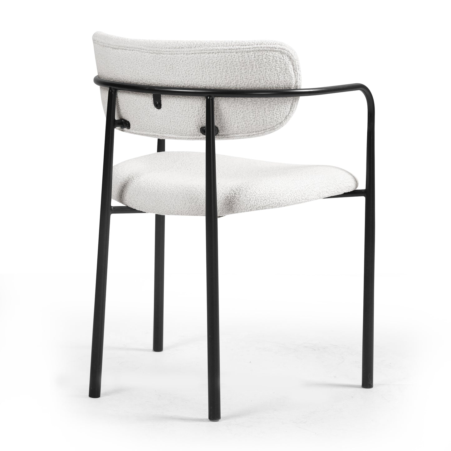 Set of 2 Bedivere Beige Boucle Fabric Dining Chair with Black Iron Arms and Legs