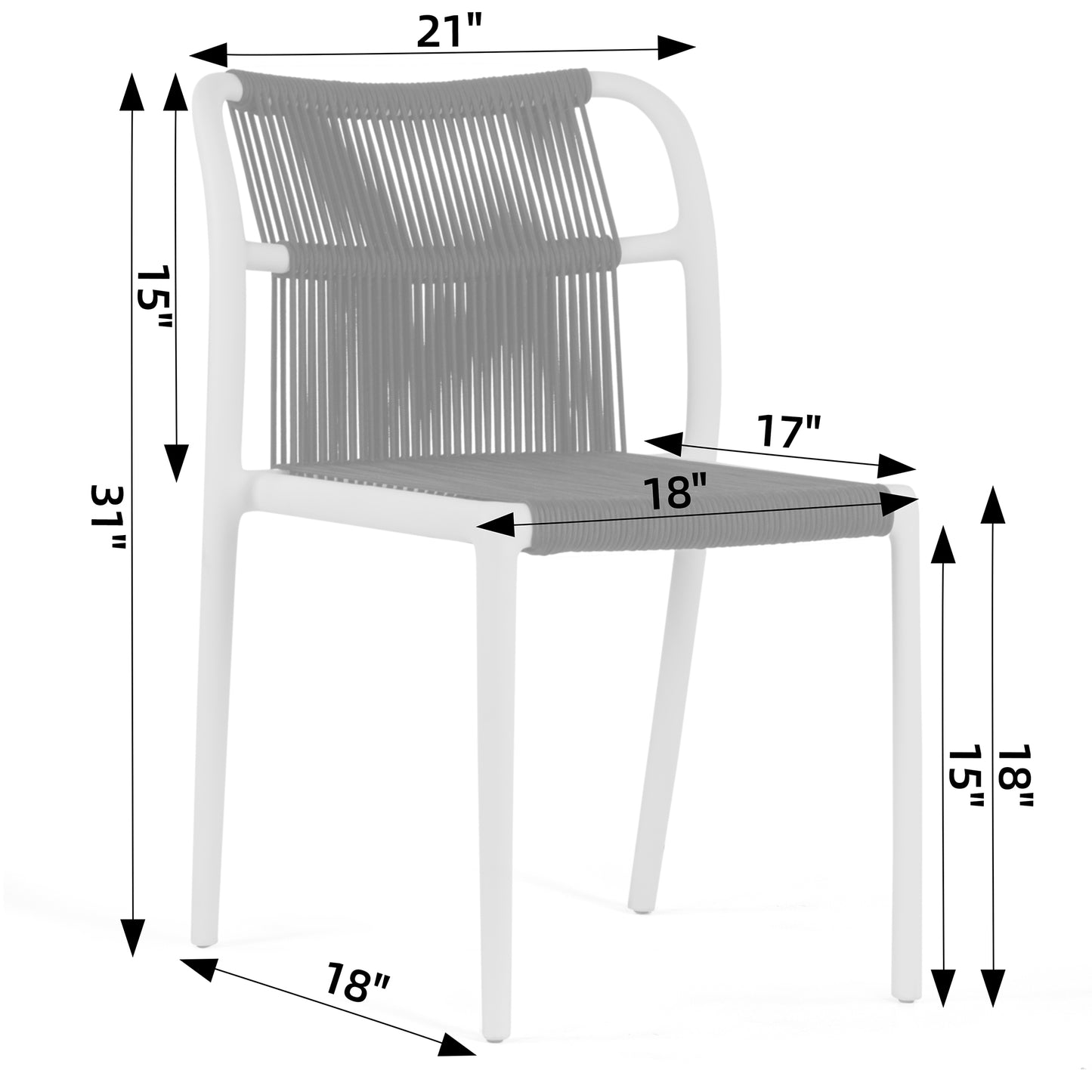 Set of 2 Belden Black Woven Rope Fabric Dining Chair with Plastic Frame