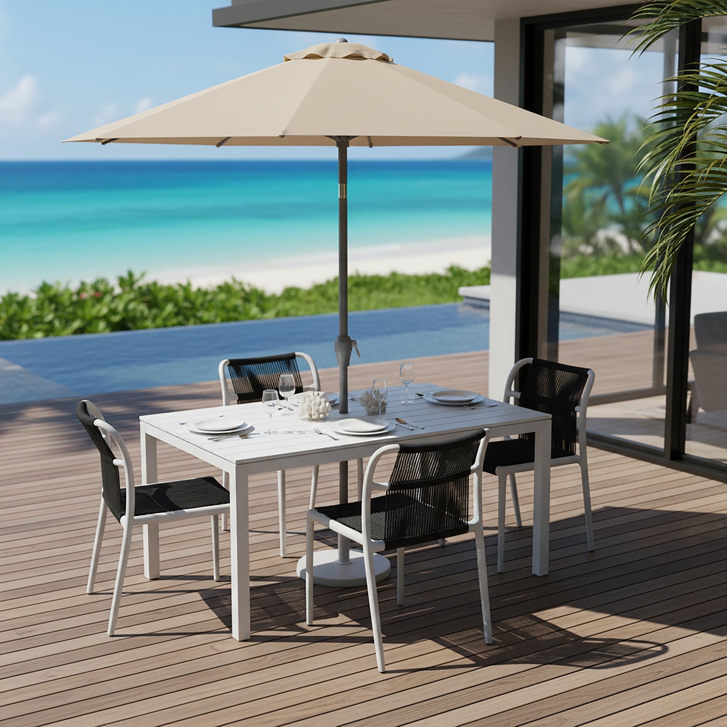 Set of 2 Belden Black Woven Rope Fabric Dining Chair with Plastic Frame