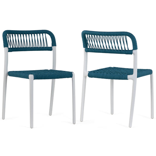 Set of 2 Belen Blue Woven Rope Fabric Dining Chair with Plastic Frame