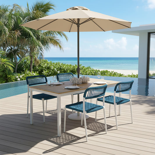 Set of 2 Belen Blue Woven Rope Fabric Dining Chair with Plastic Frame